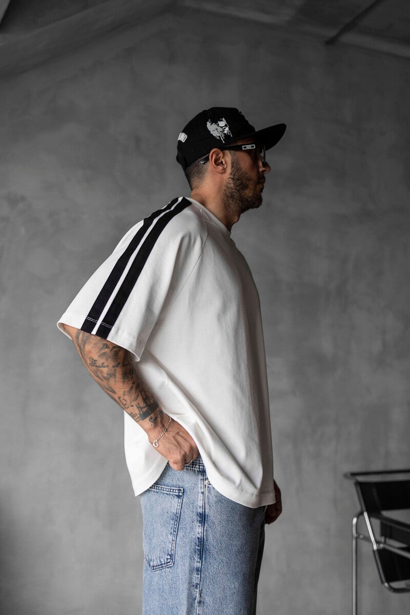 White Oversized T-Shirt with Black Stripes 1834