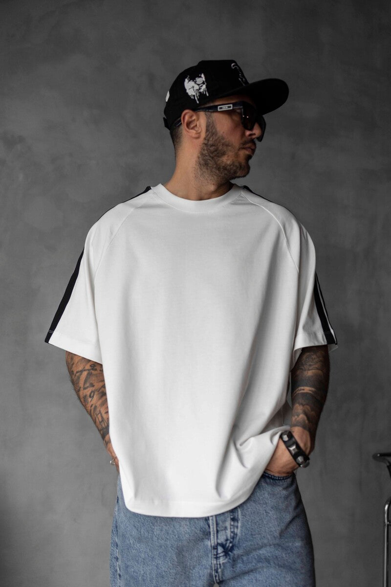 White Oversized T-Shirt with Black Stripes 1834