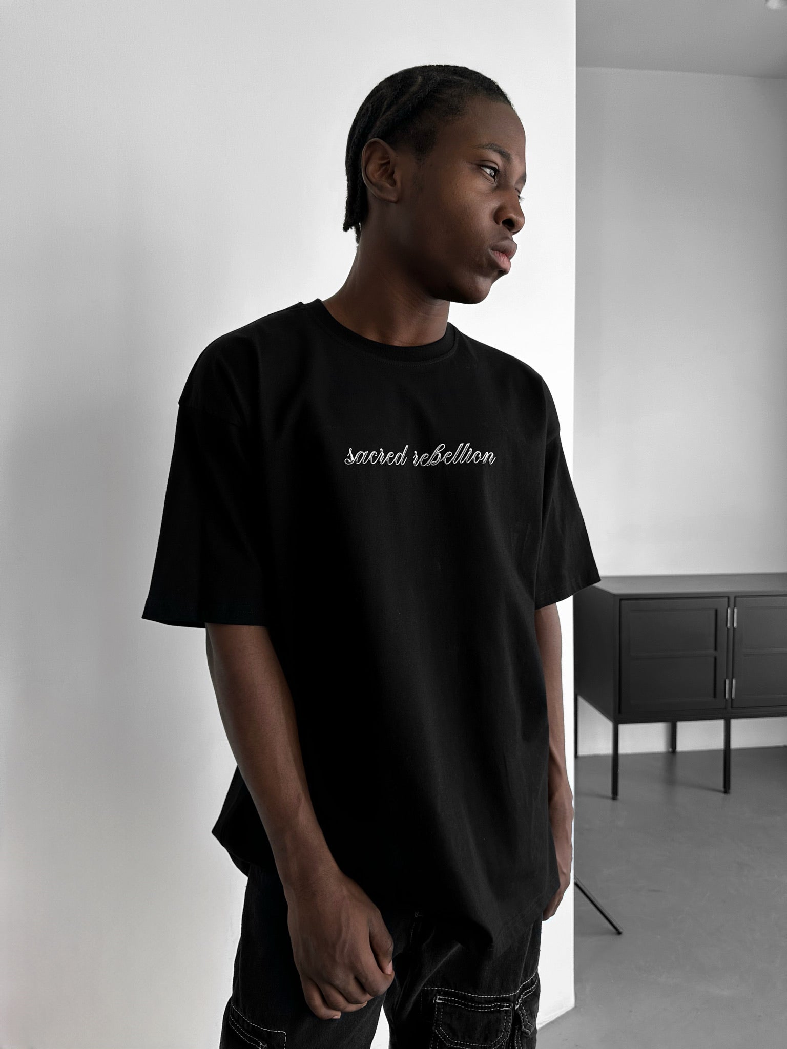 Oversize 'Sacred Rebellion' T-Shirt - Black