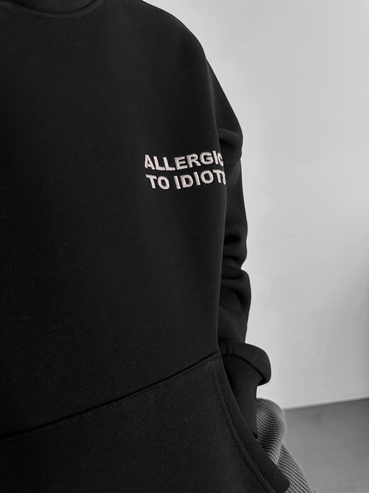 Oversize Detailed Allergic Hoodie - Black