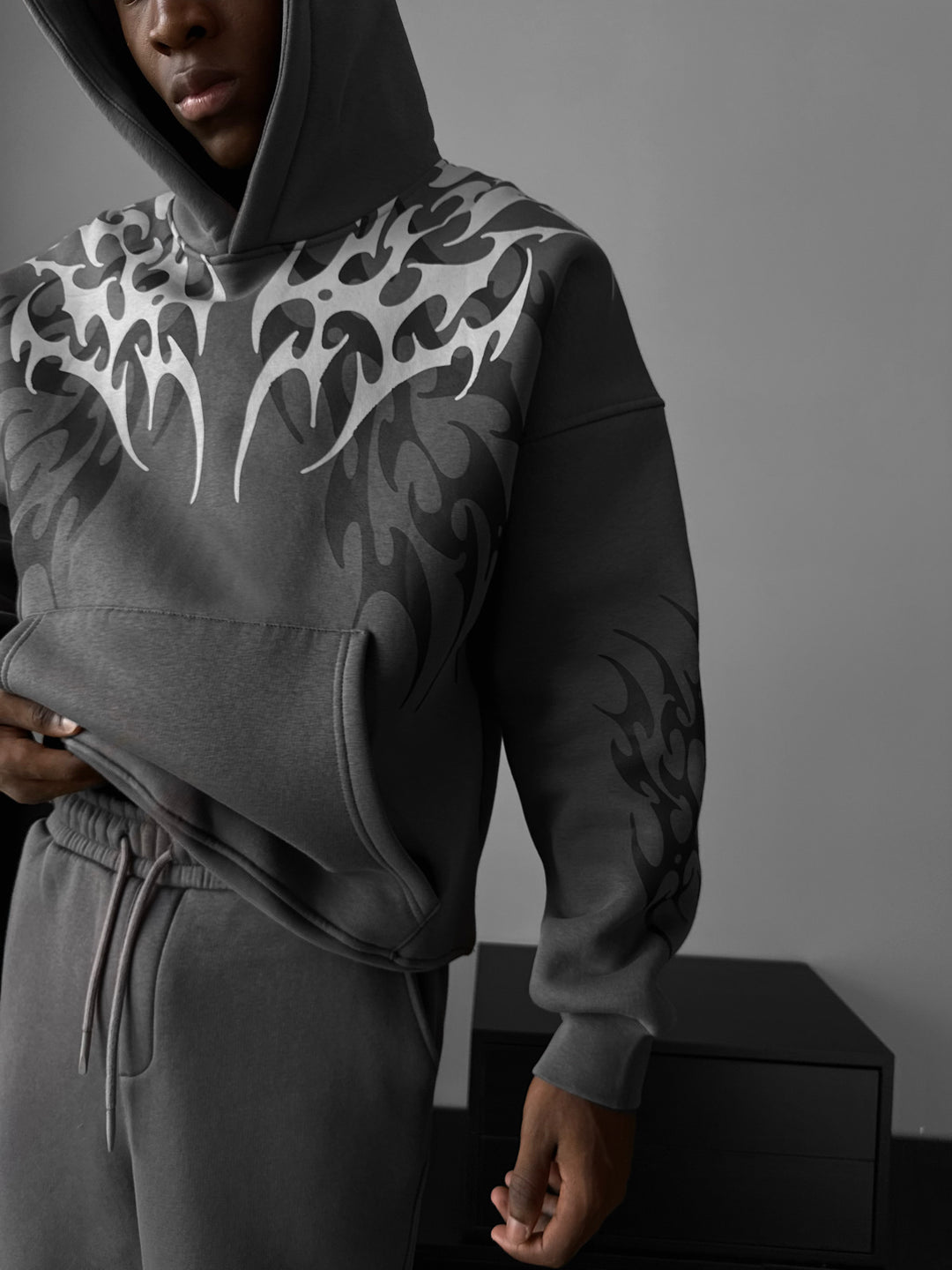Oversize Tribal Hoodie - Anthracite
