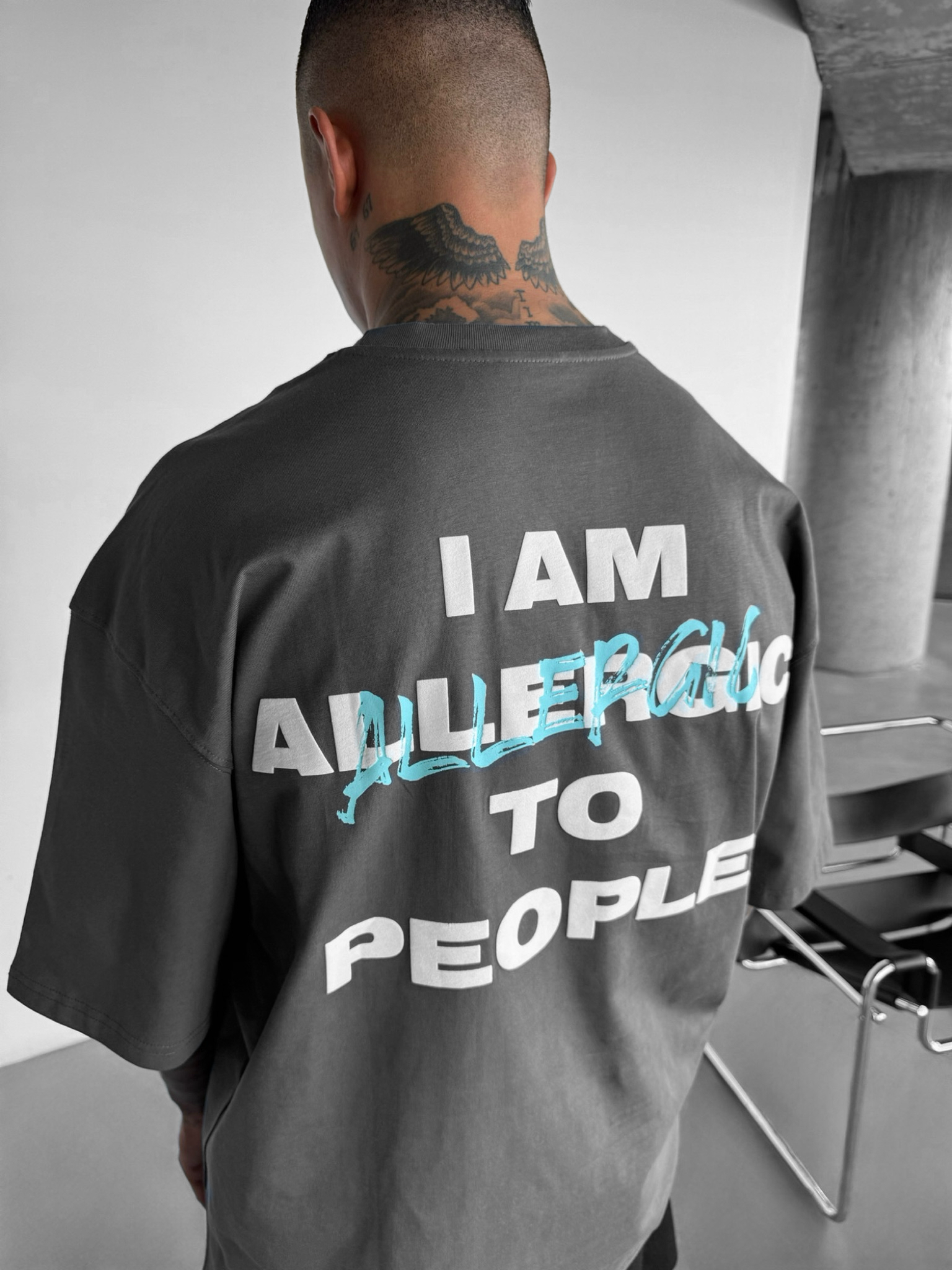 Oversize Allergic T-Shirt - Anthracite and Blue