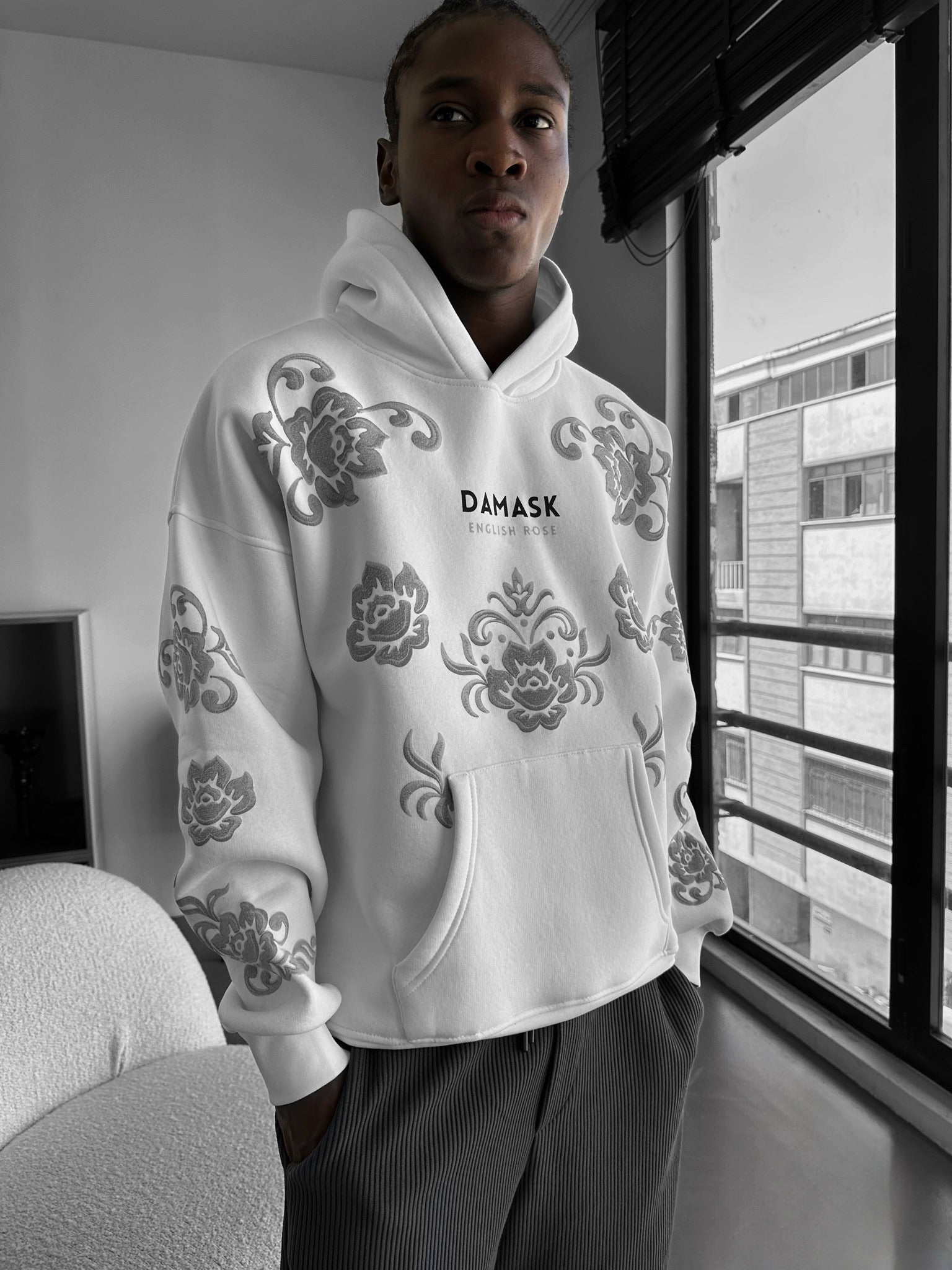 Oversize Damask Hoodie - Ecru