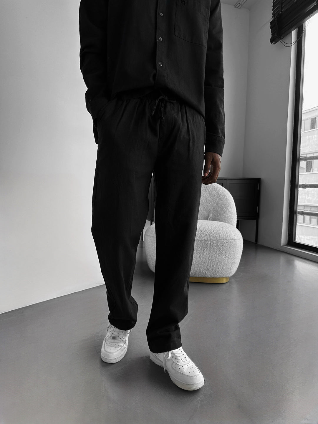 Oversize Linen Suit Pants - Black