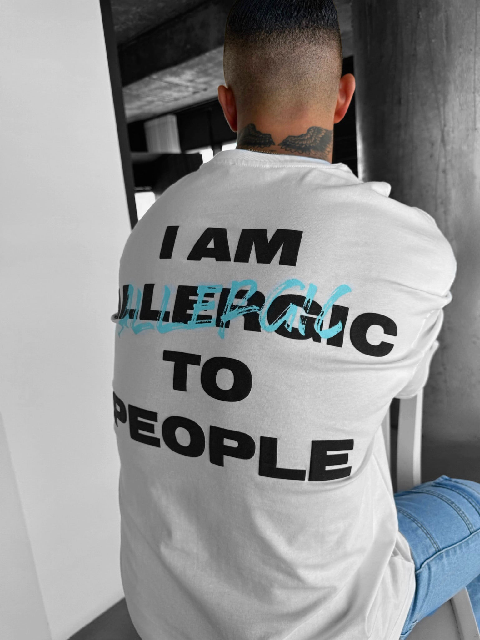 Oversize Allergic T-Shirt - Ecru and Blue