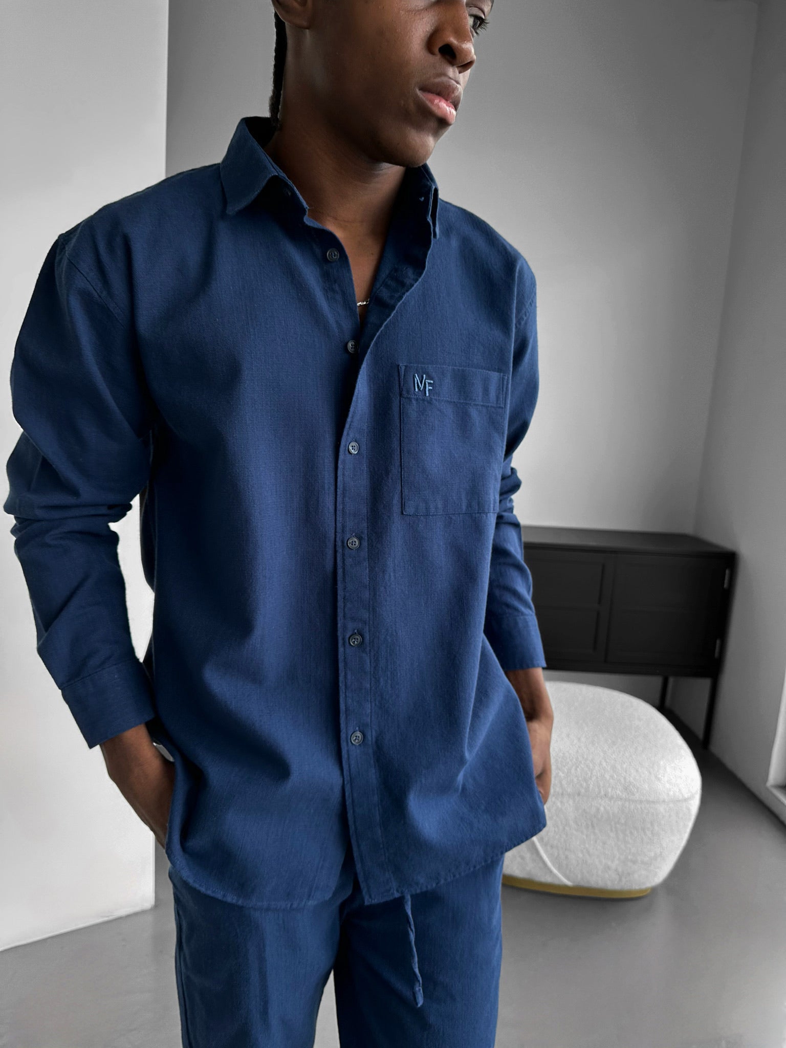 Oversize Linen Suit Shirt - Indigo