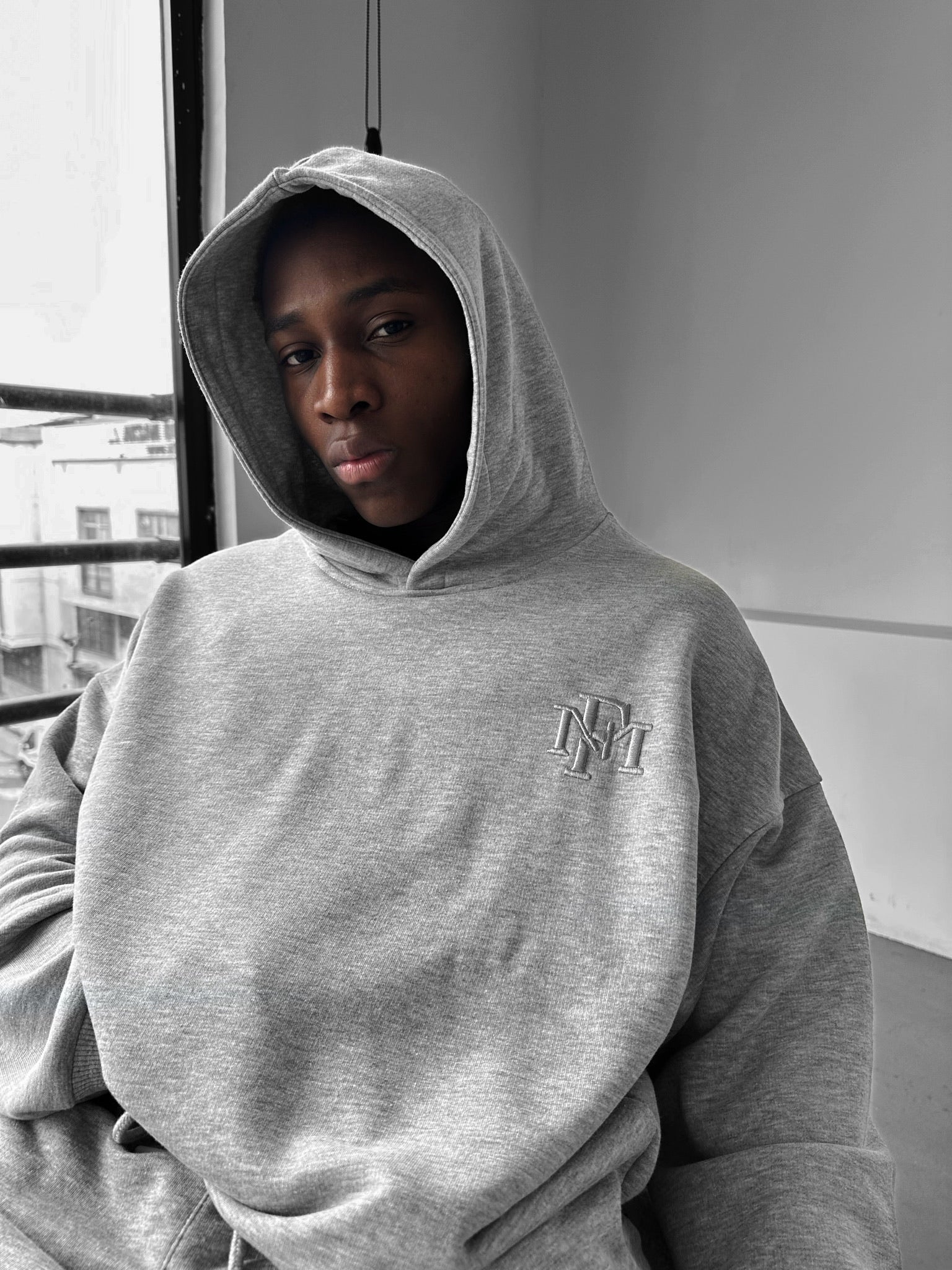 Loose Fit ‘MF’ Hoodie - Grey Melange