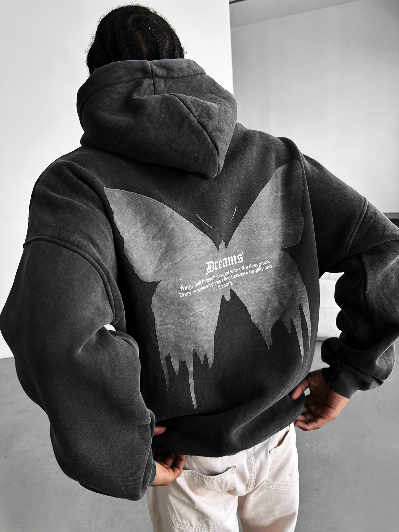 Oversize Washed 'Dreams' Hoodie - Anthracite