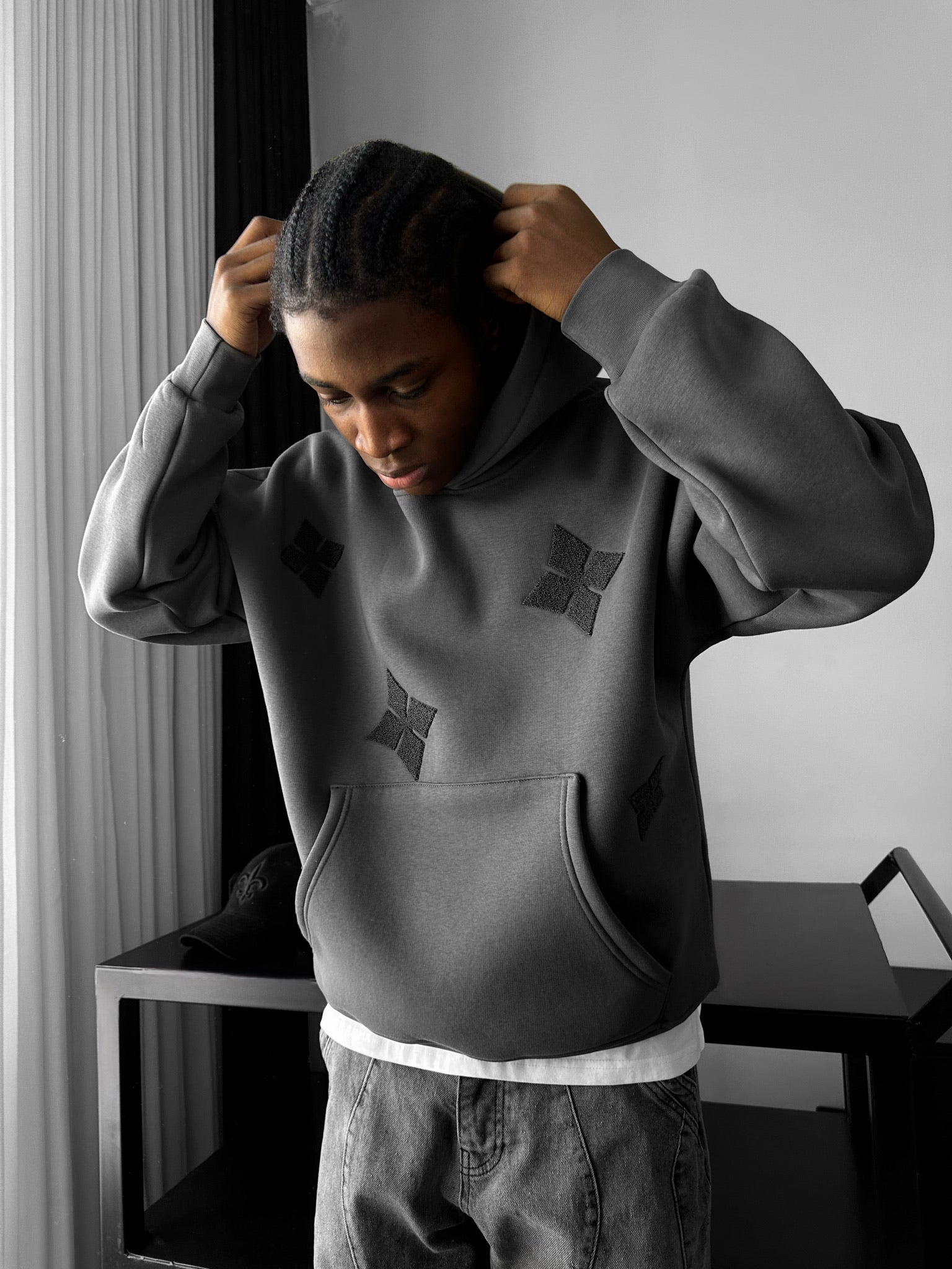 Oversize Detailed Hoodie - Anthracite