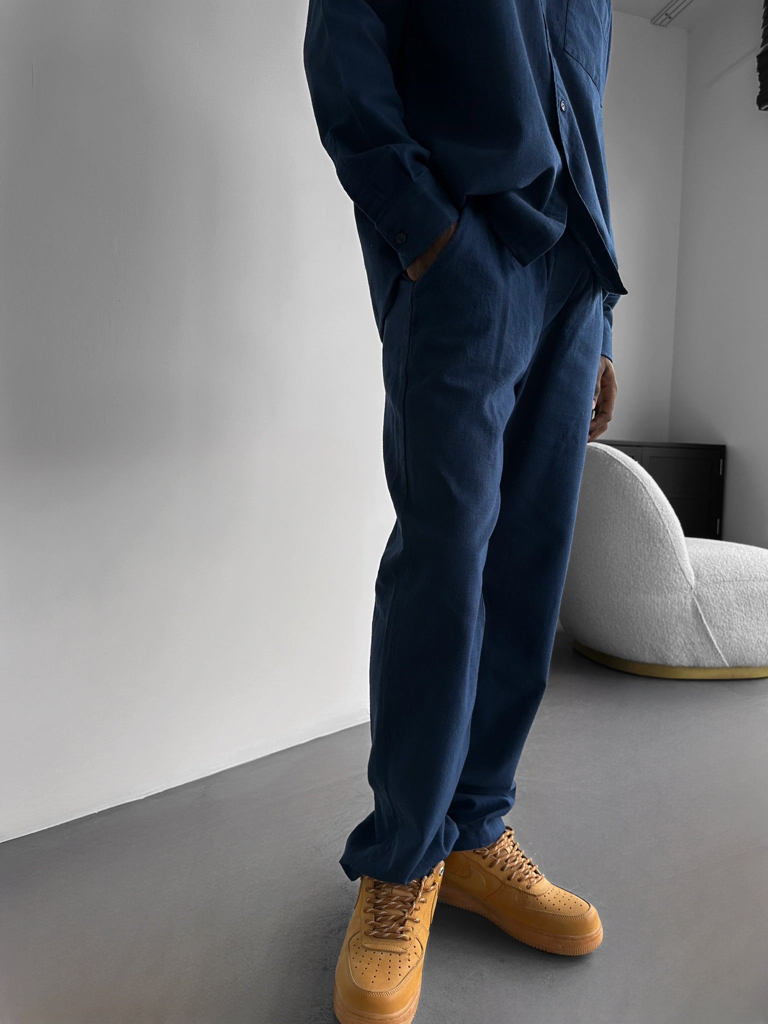Oversize Linen Suit Pants - Indigo