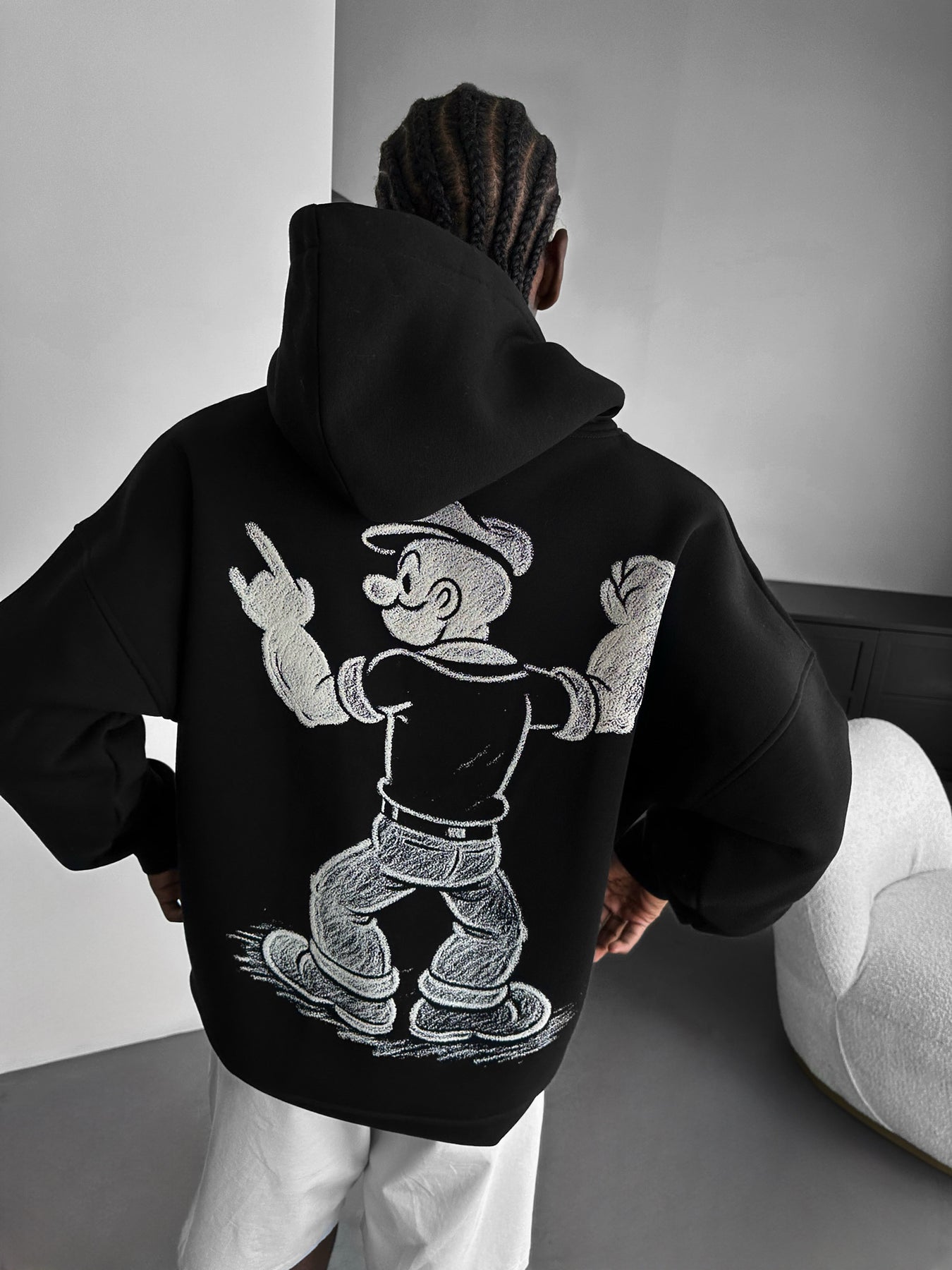 Oversize Popeye Hoodie - Black