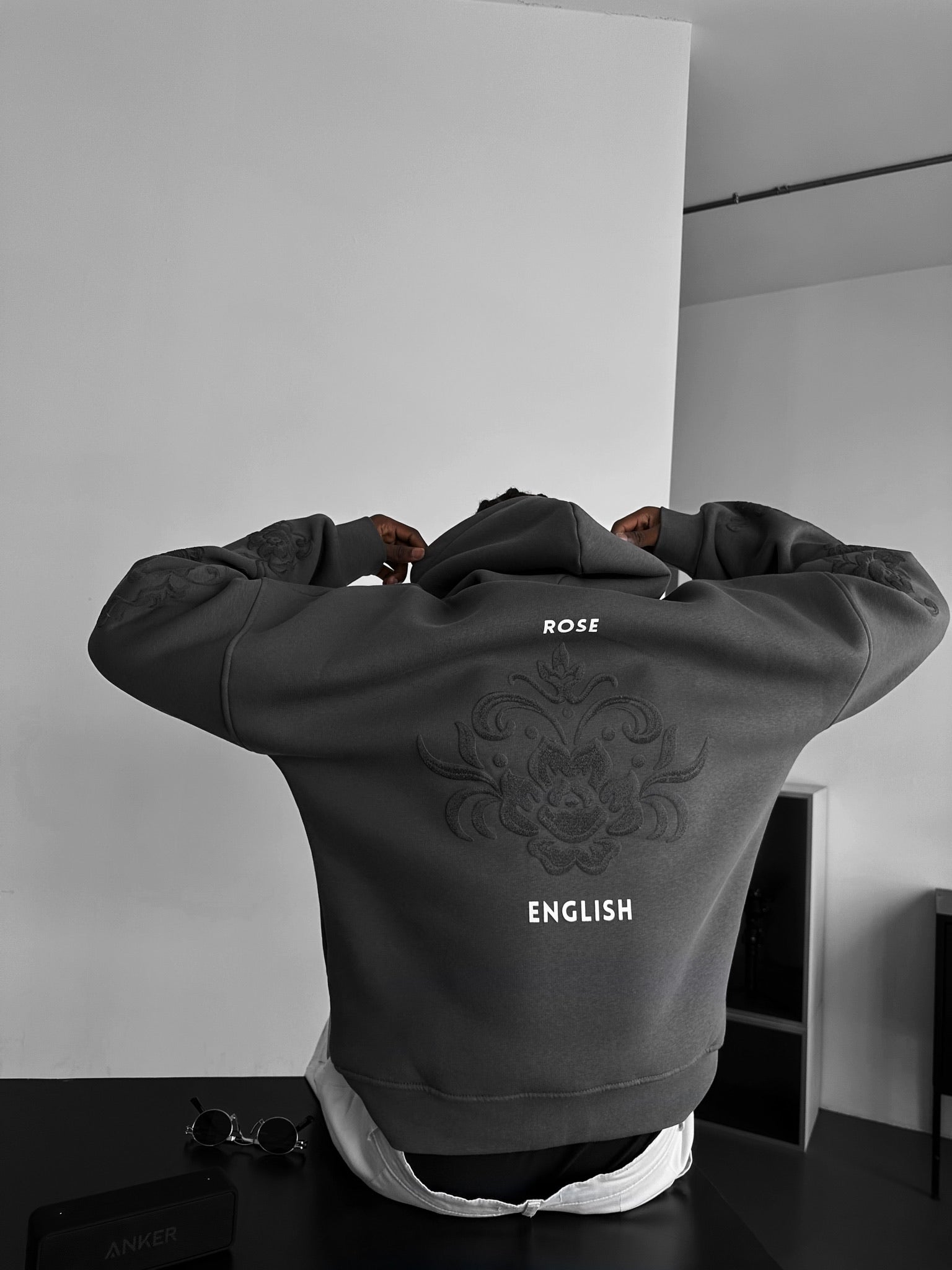 Oversize Damask Hoodie - Anthracite