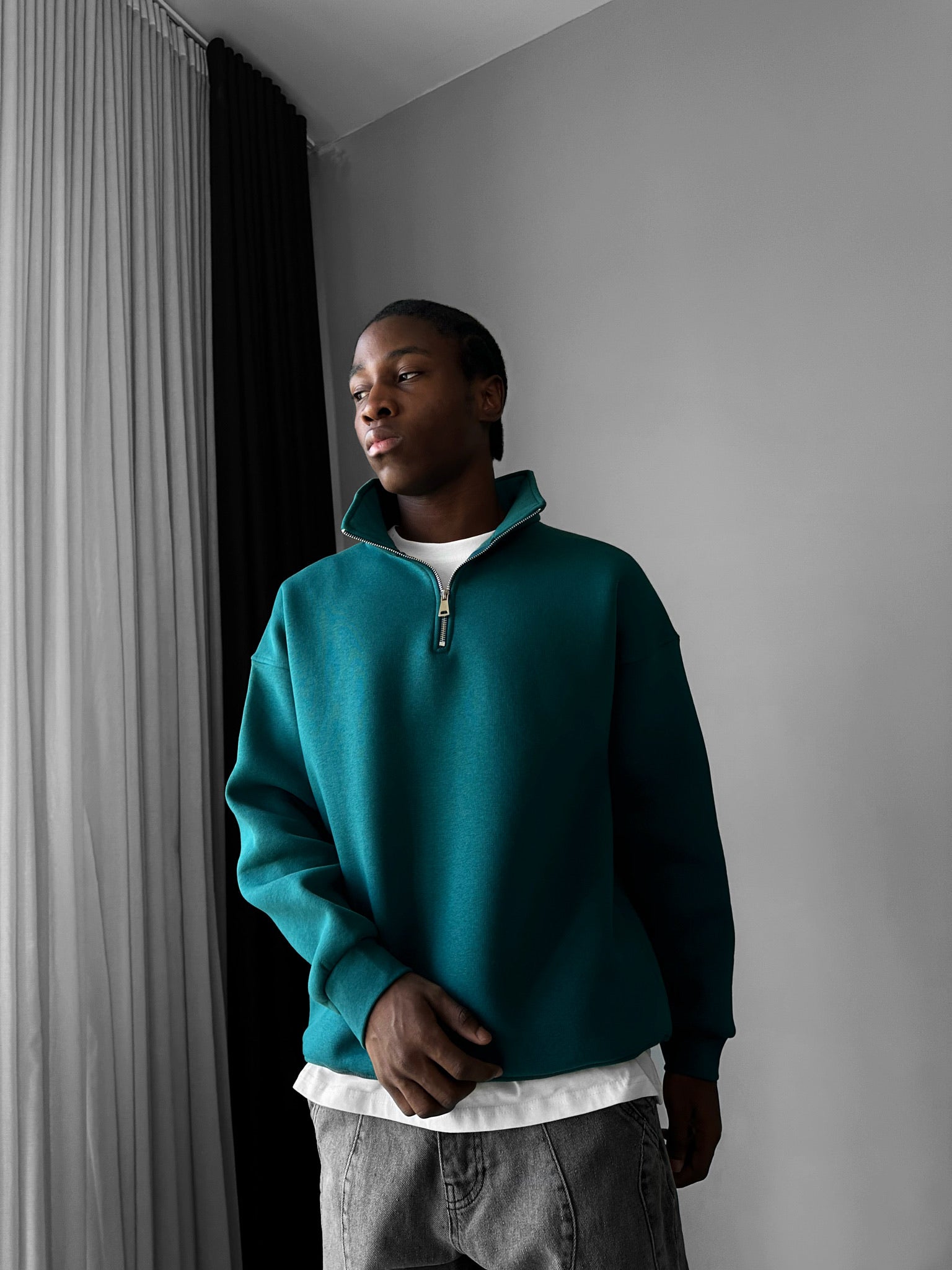 Oversize Half-Zip Polo Sweatshirt - Sea Moss