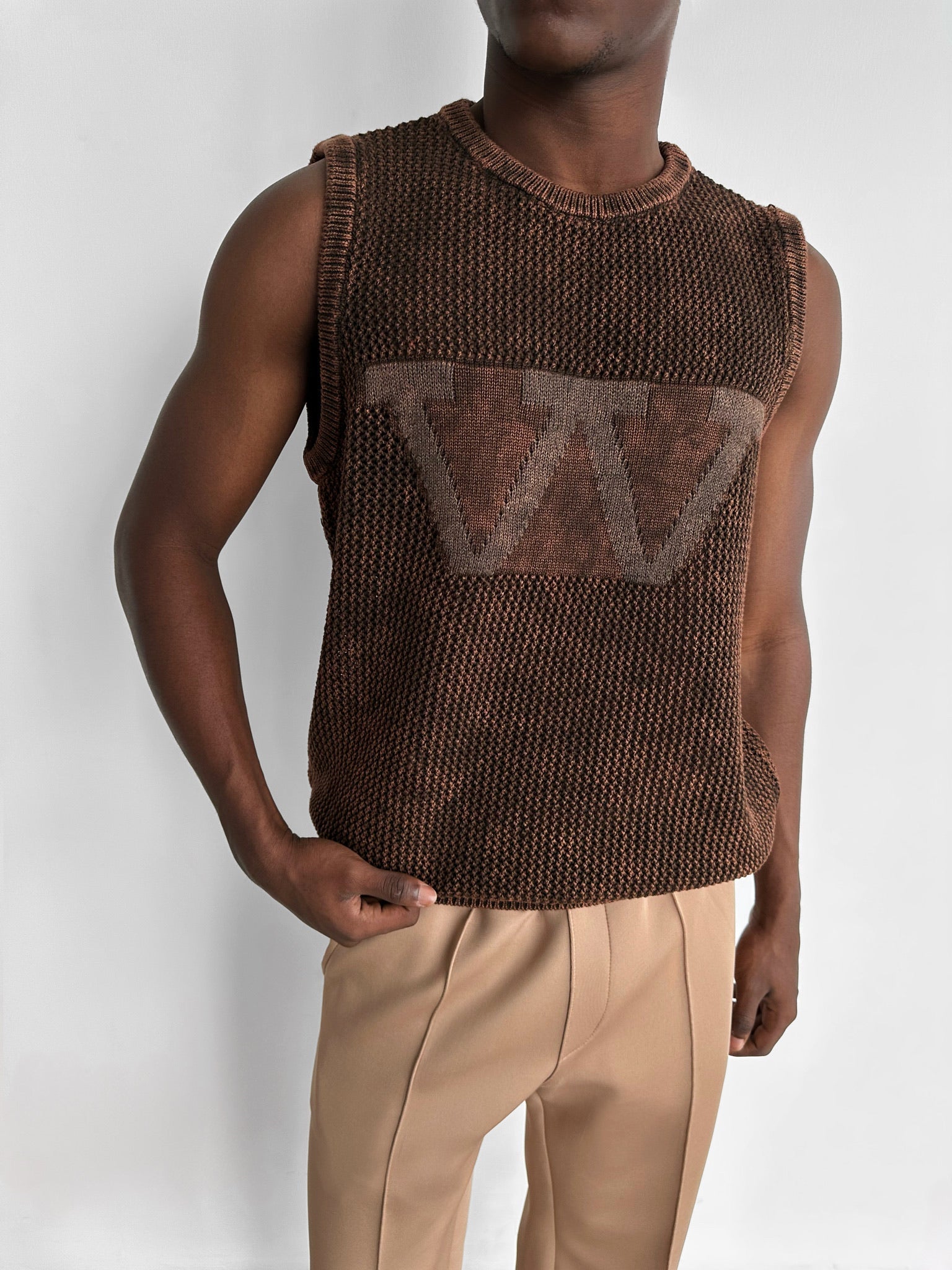 Oversize Washed Knit 'W‘ Tanktop - Brown