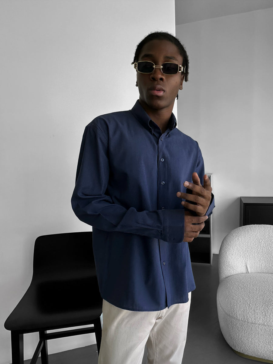 Oversize Cotton Oxford Shirt - Navy Blue