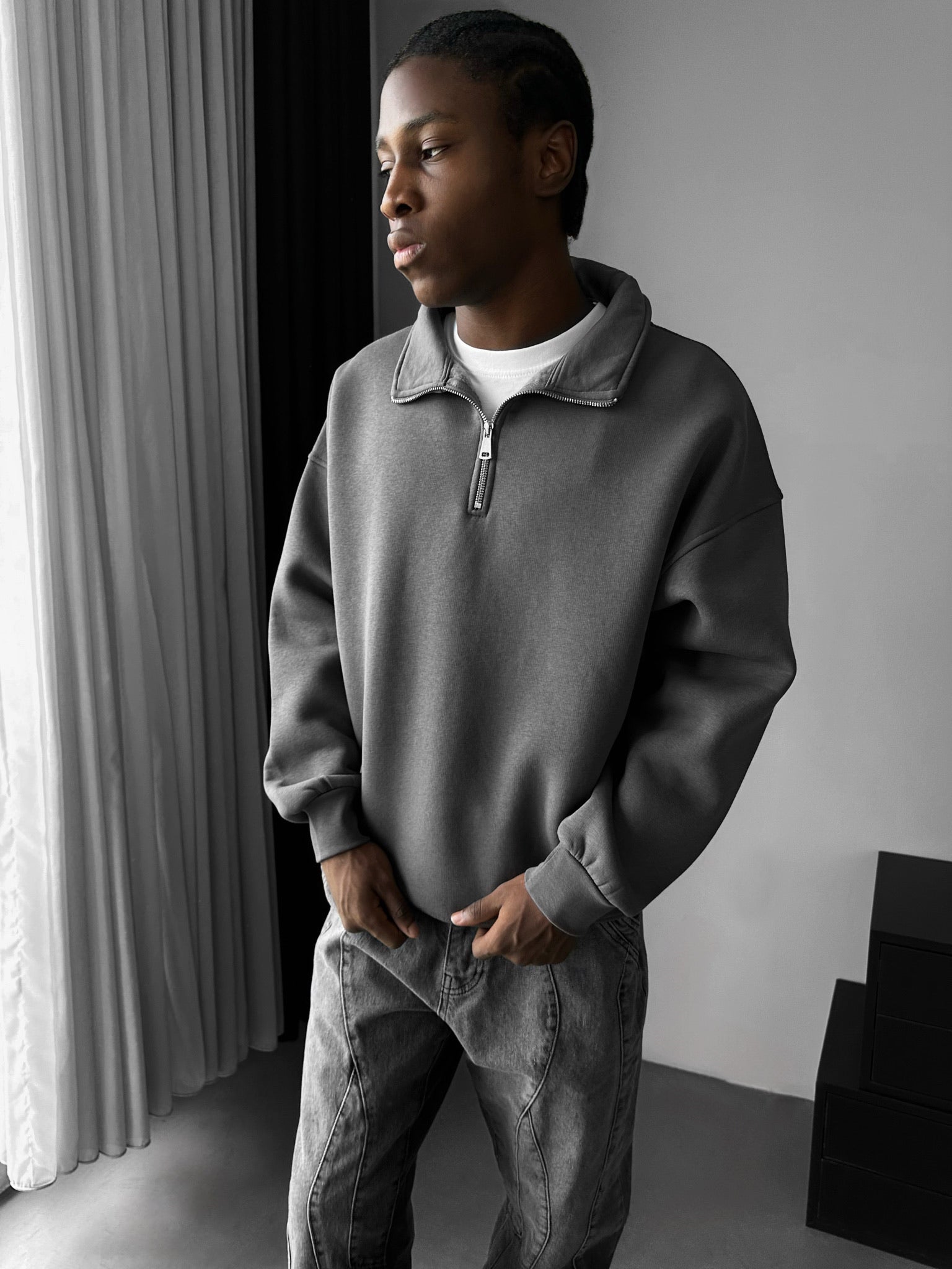 Oversize Half-Zip Polo Sweatshirt - Anthracite