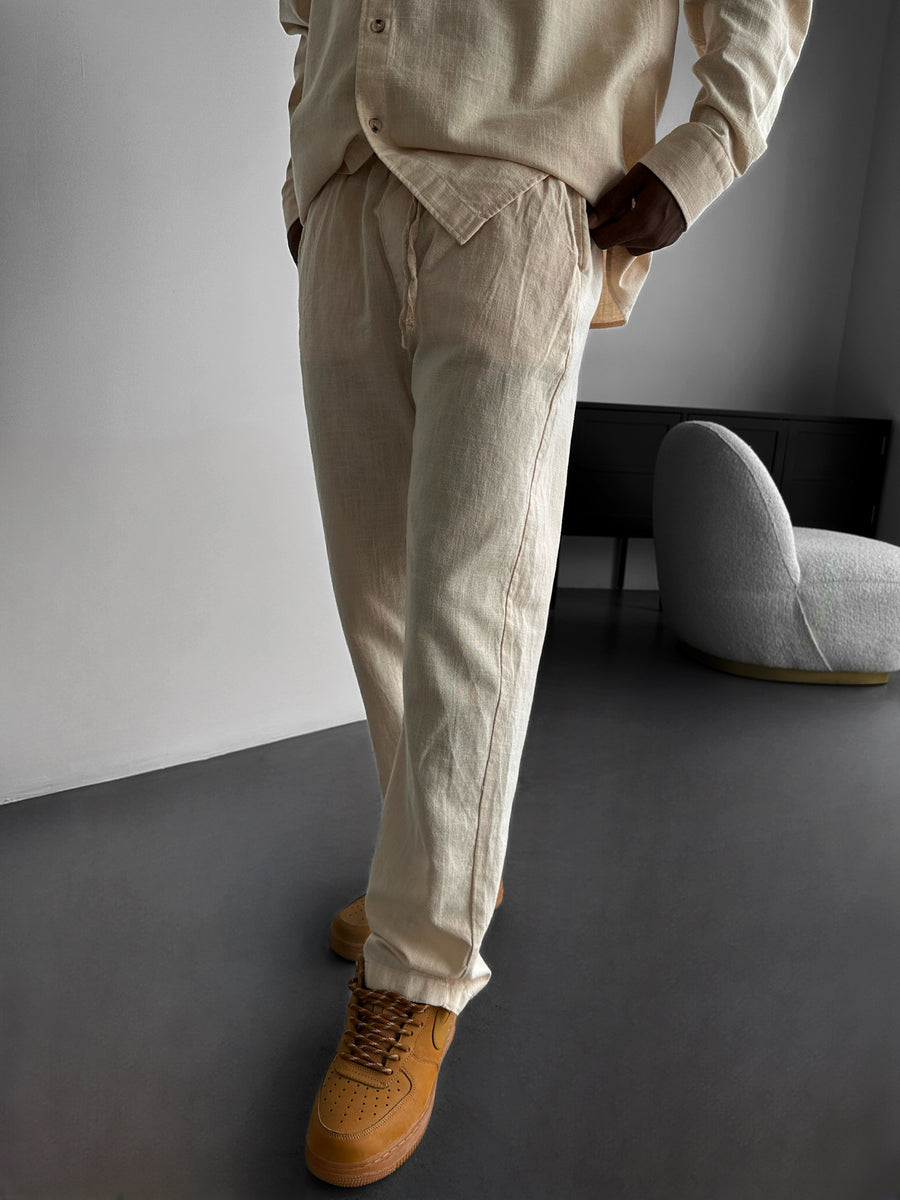 Oversize Linen Suit Pants - Beige