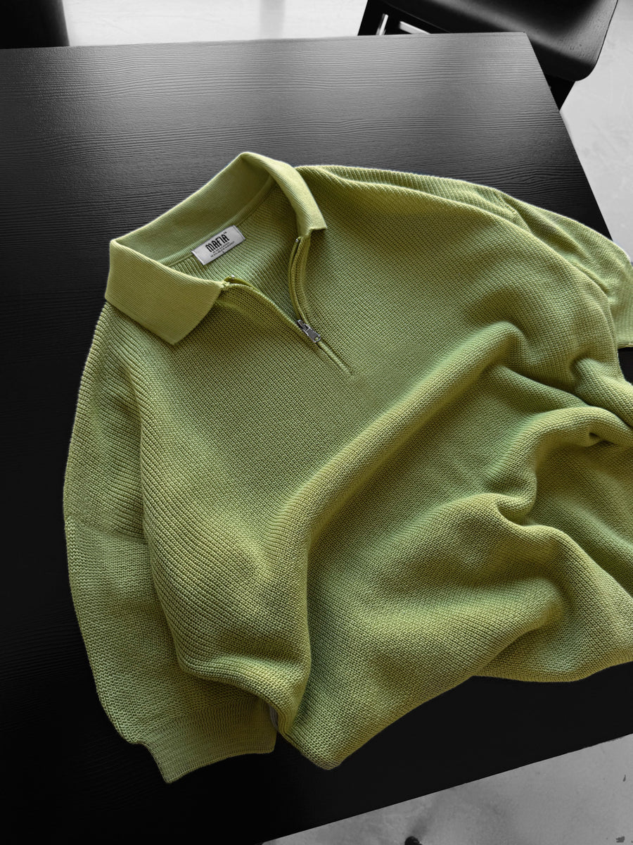 Oversize Zipper Knit Polo T-shirt - Light Green