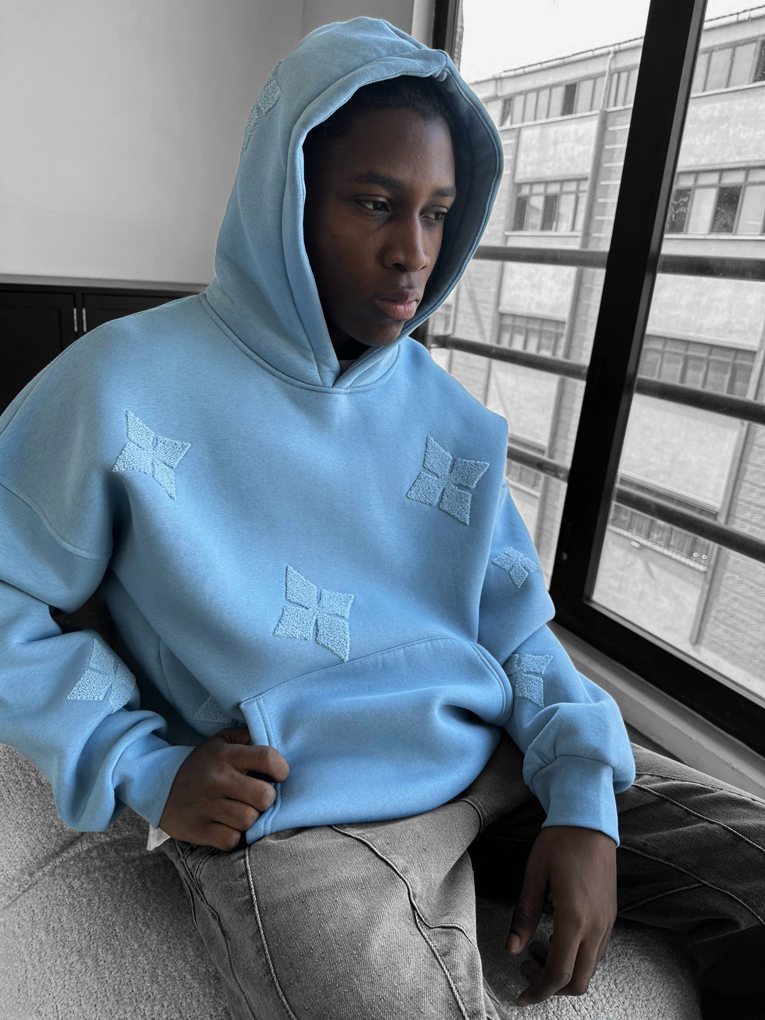 Oversize Detailed Hoodie - Faded Denim