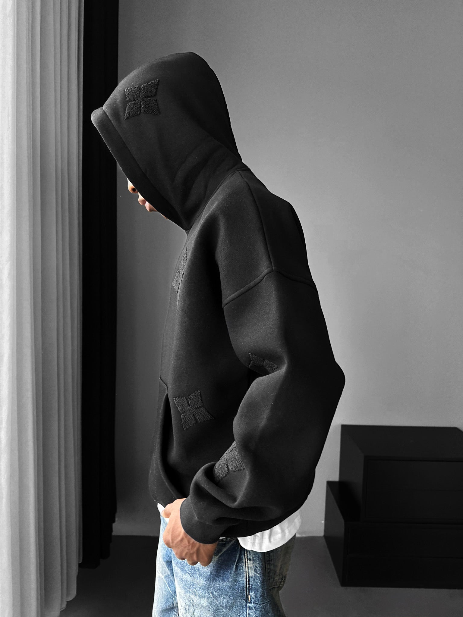 Oversize Detailed Hoodie - Black