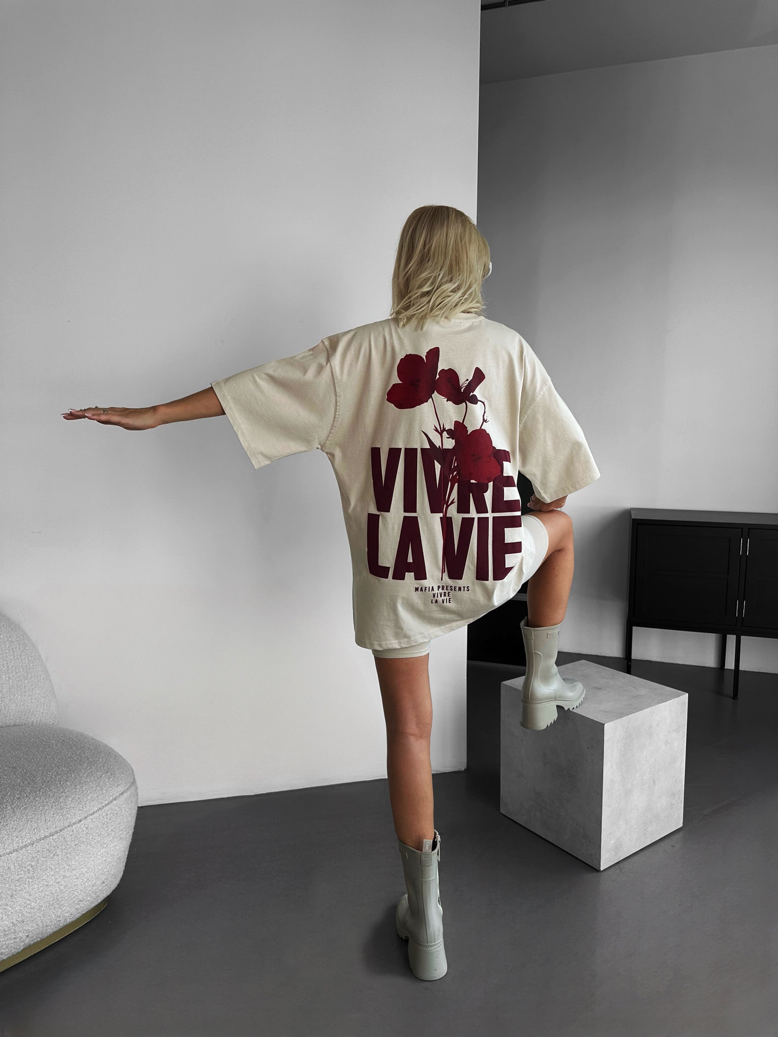 Oversize Vivre la Vie T-shirt - Beige