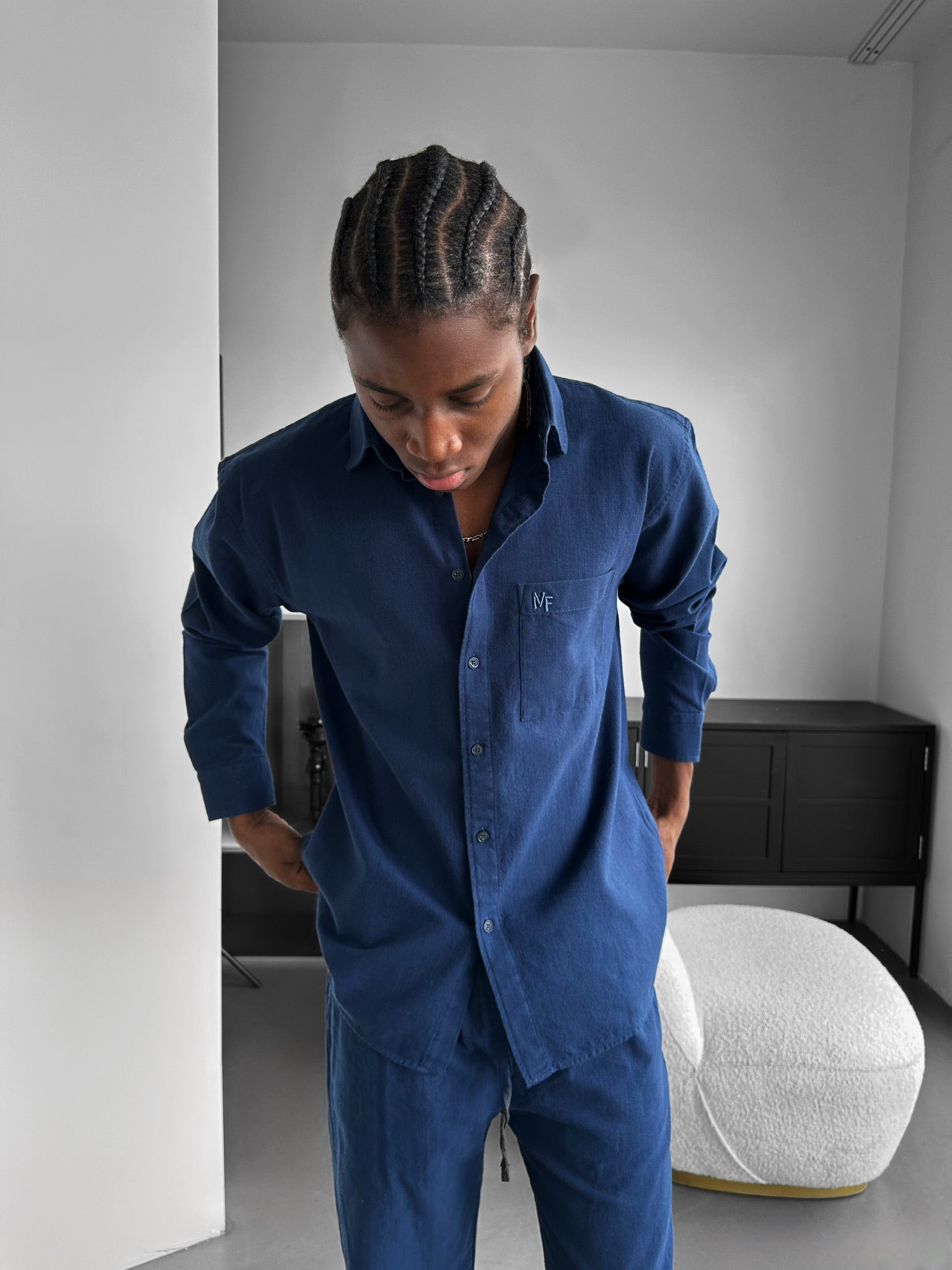 Oversize Linen Suit Shirt - Indigo