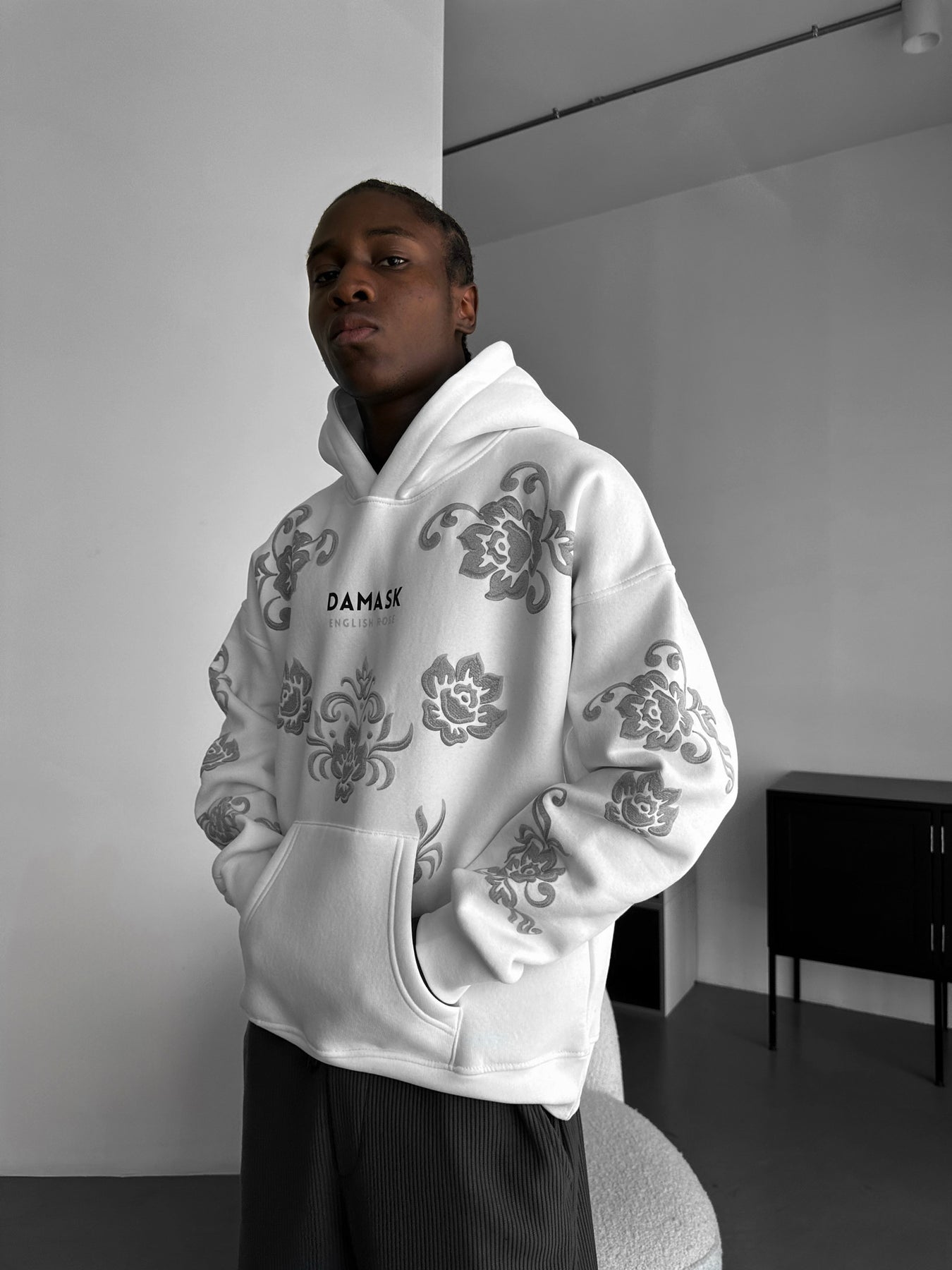 Oversize Damask Hoodie - Ecru