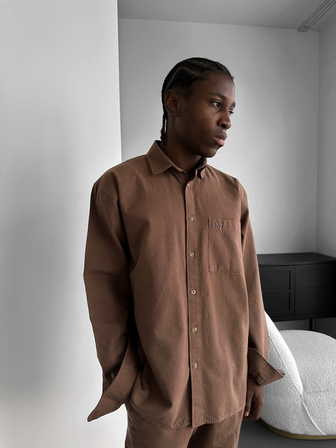 Oversize Linen Suit Shirt - Brown