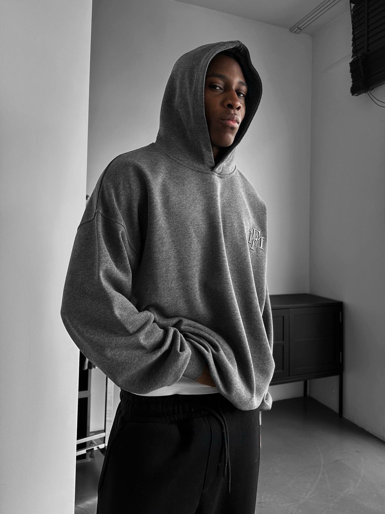 Loose Fit ‘MF’ Hoodie - Anthracite Melange