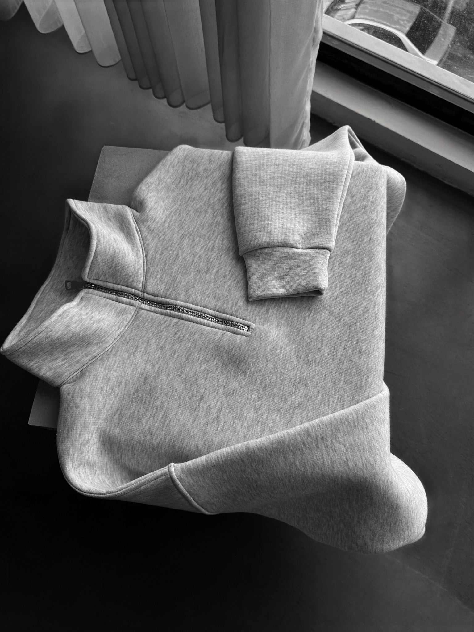 Oversize Half-Zip Polo Sweatshirt - Light Grey Melange