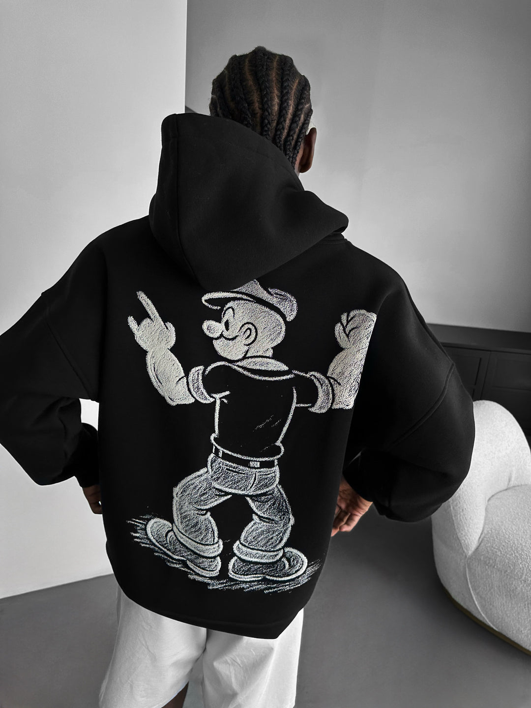 Oversize Popeye Hoodie - Black