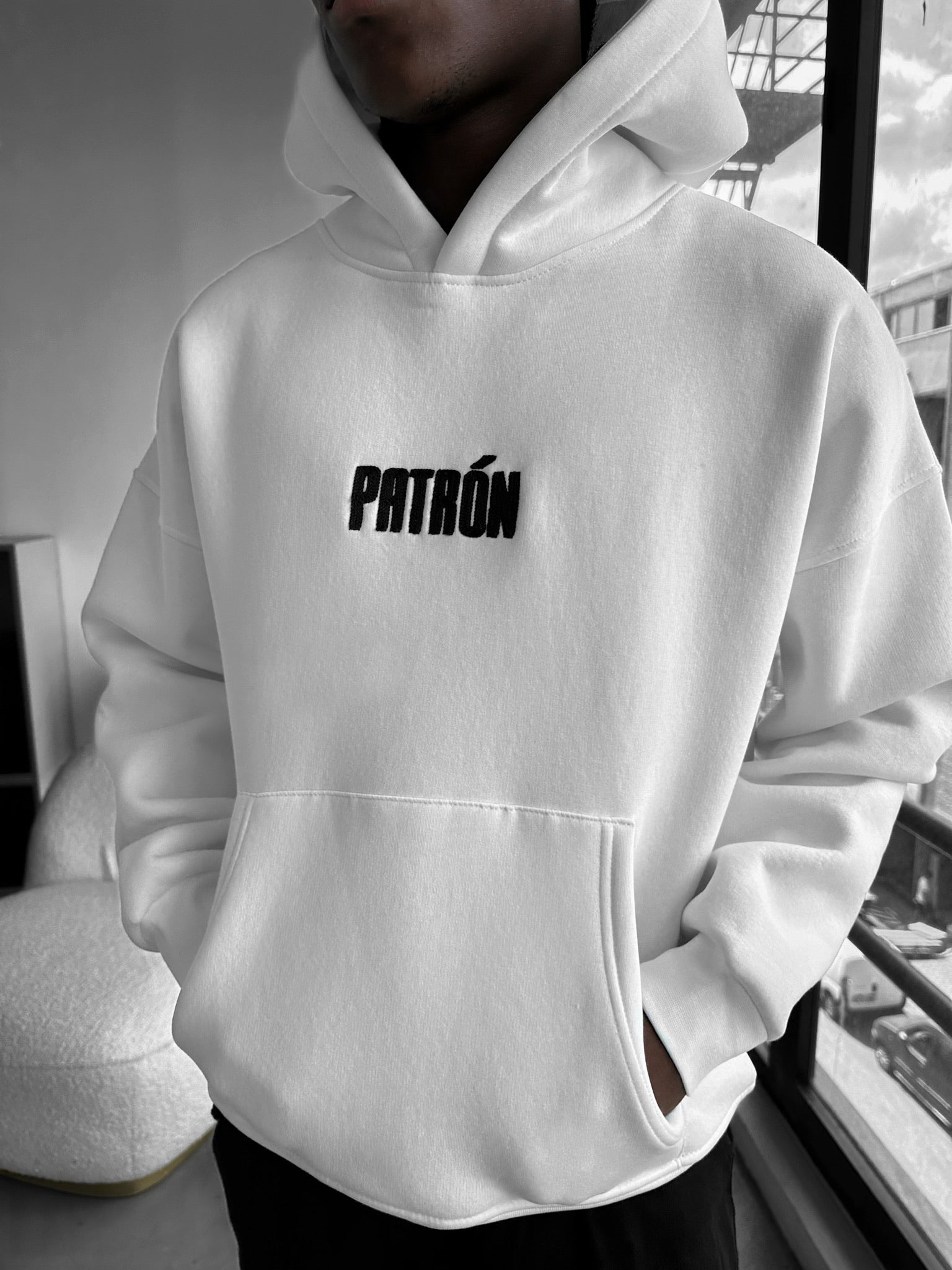 Oversize Detailed Patron Hoodie - Ecru