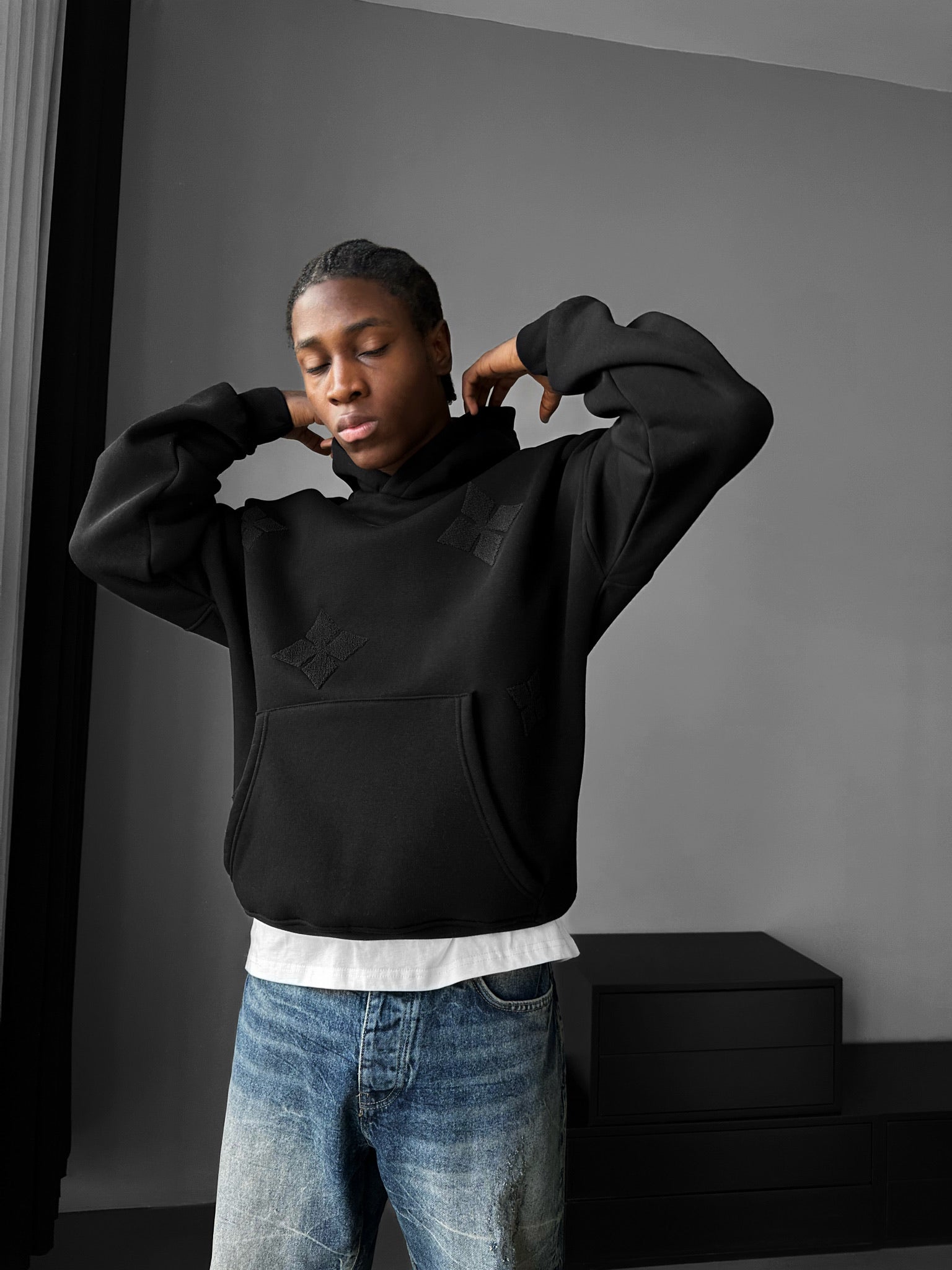 Oversize Detailed Hoodie - Black