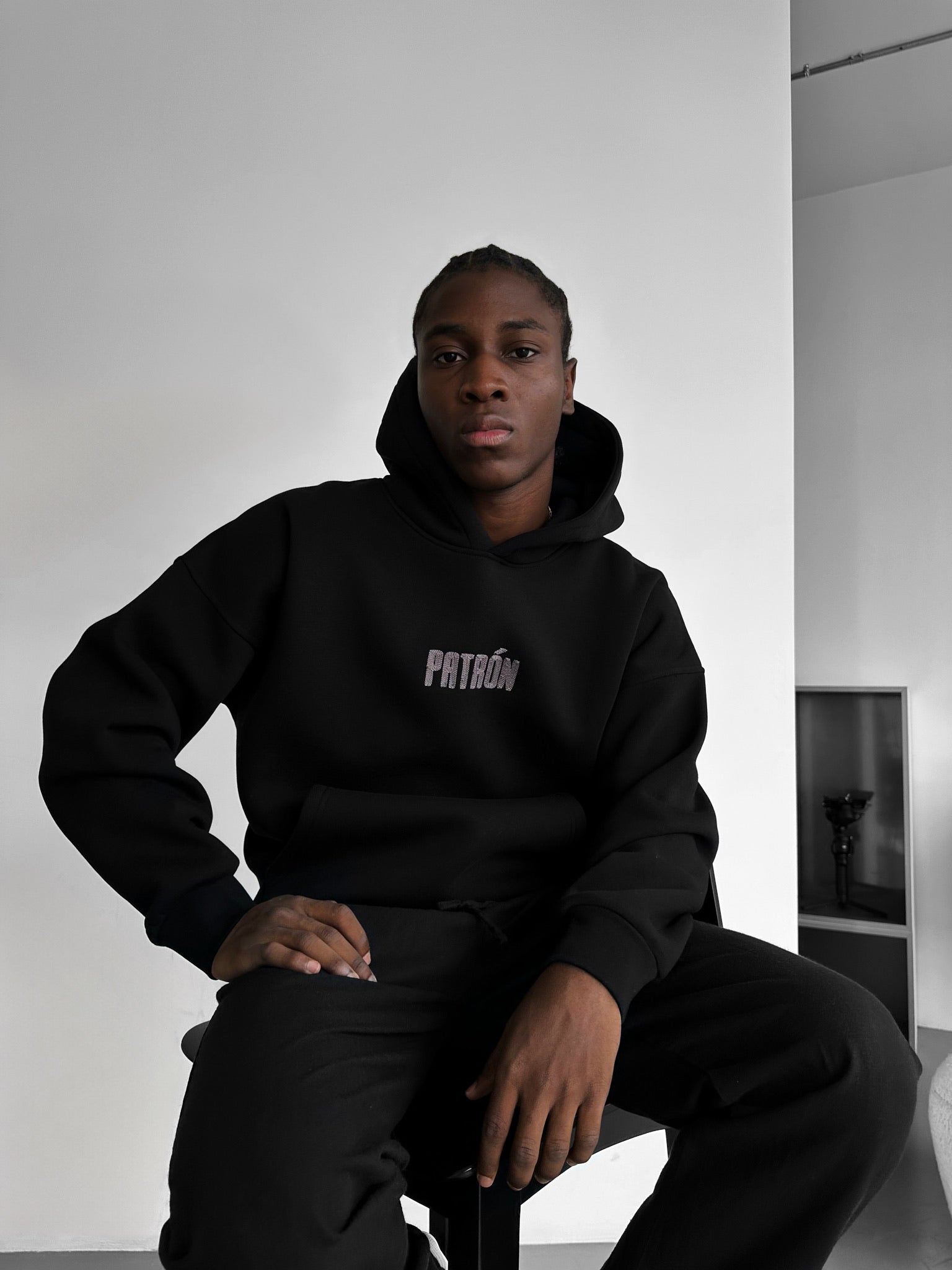 Oversize Detailed Patron Hoodie - Black and Anthracite