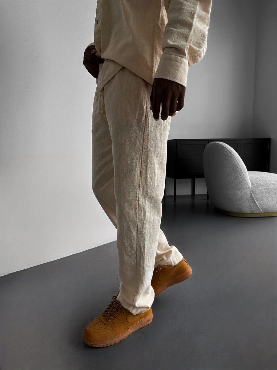 Oversize Linen Suit Pants - Beige