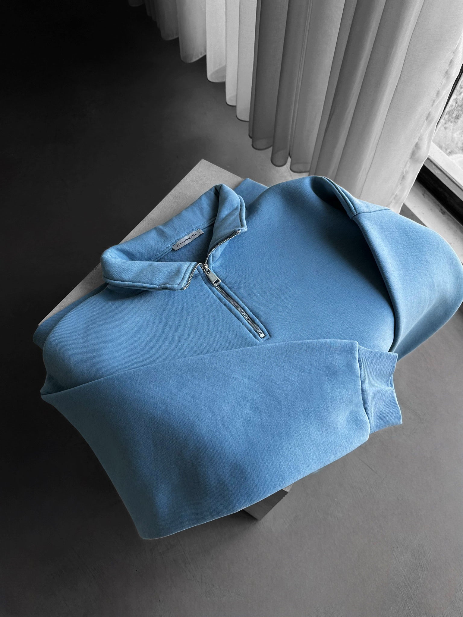 Oversize Half-Zip Polo Sweatshirt - Faded Denim