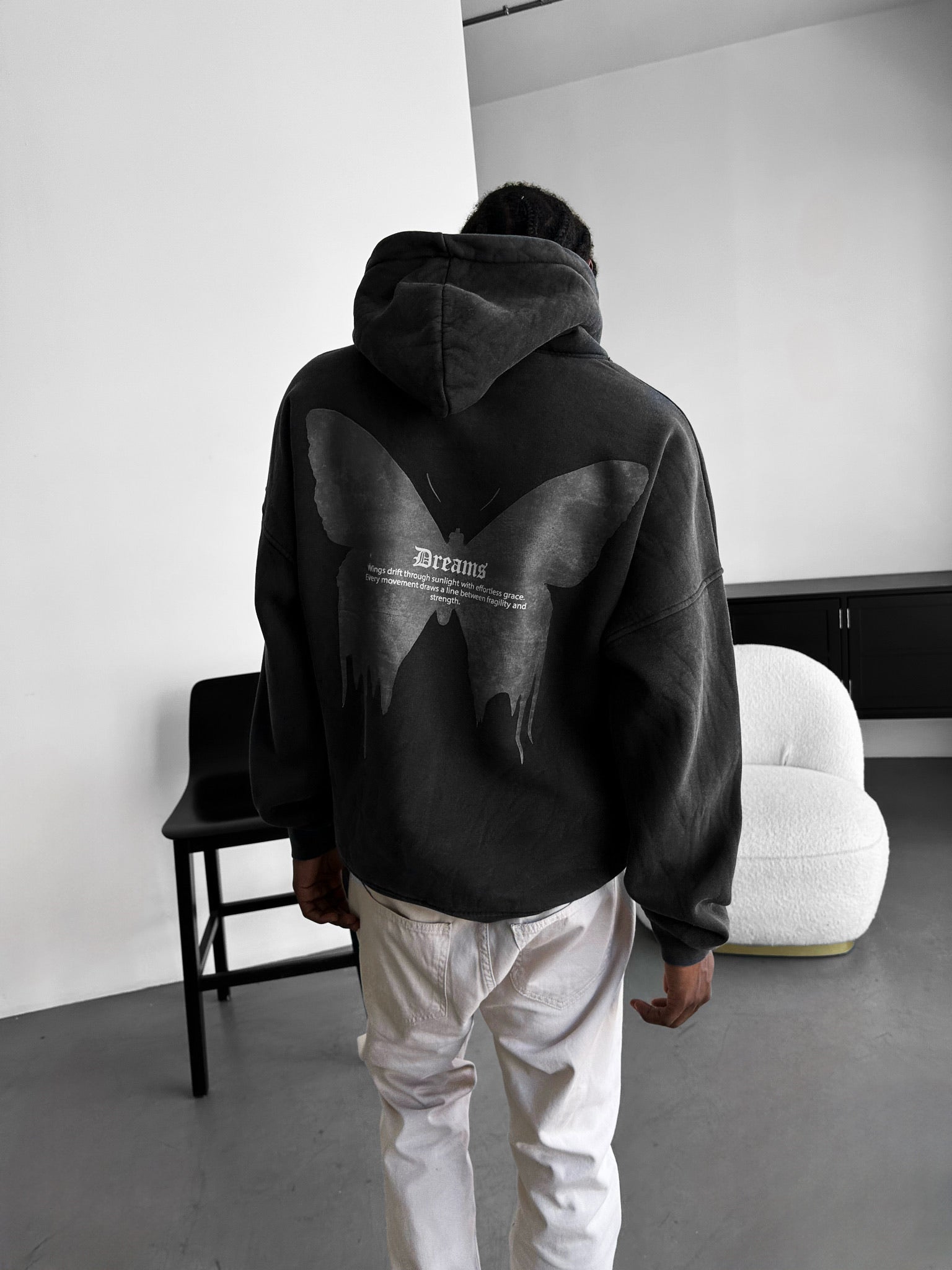 Oversize Washed 'Dreams' Hoodie - Anthracite