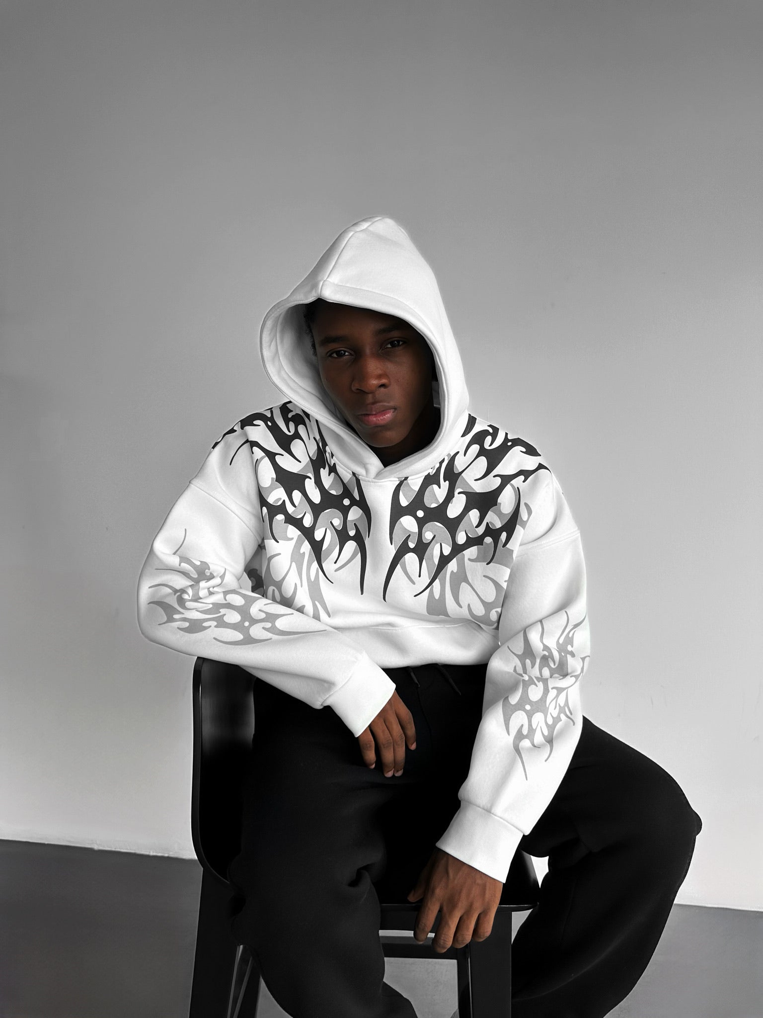 Oversize Tribal Hoodie - Ecru