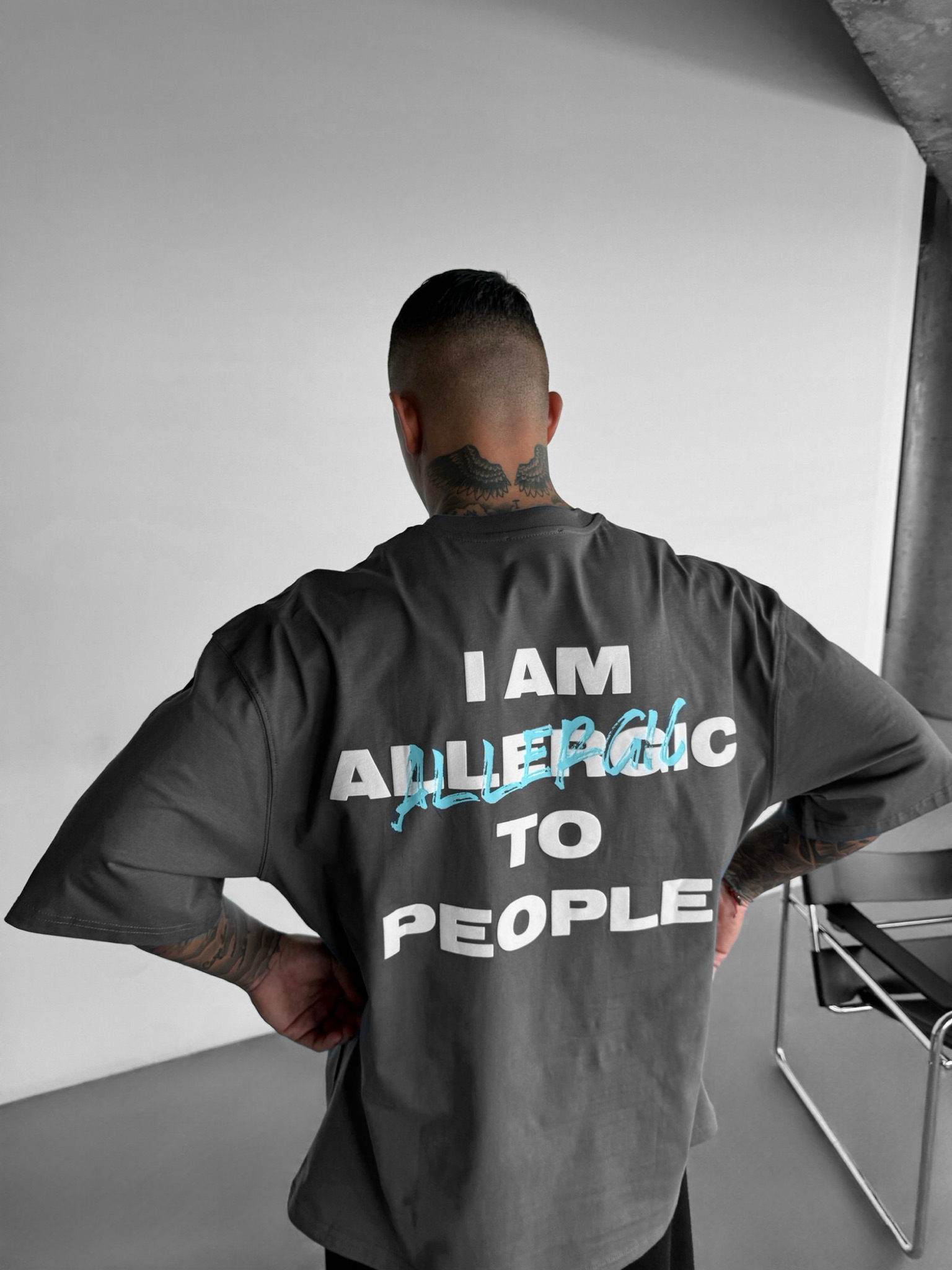 Oversize Allergic T-Shirt - Anthracite and Blue