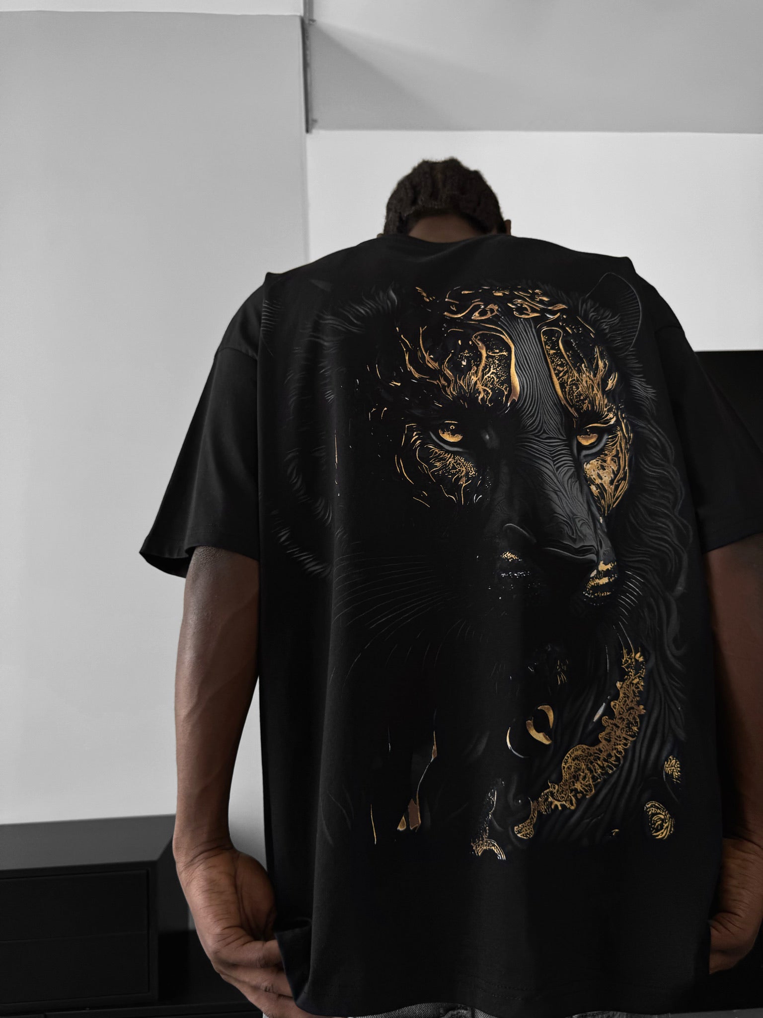 Oversize Detailed Lion T-Shirt - Black