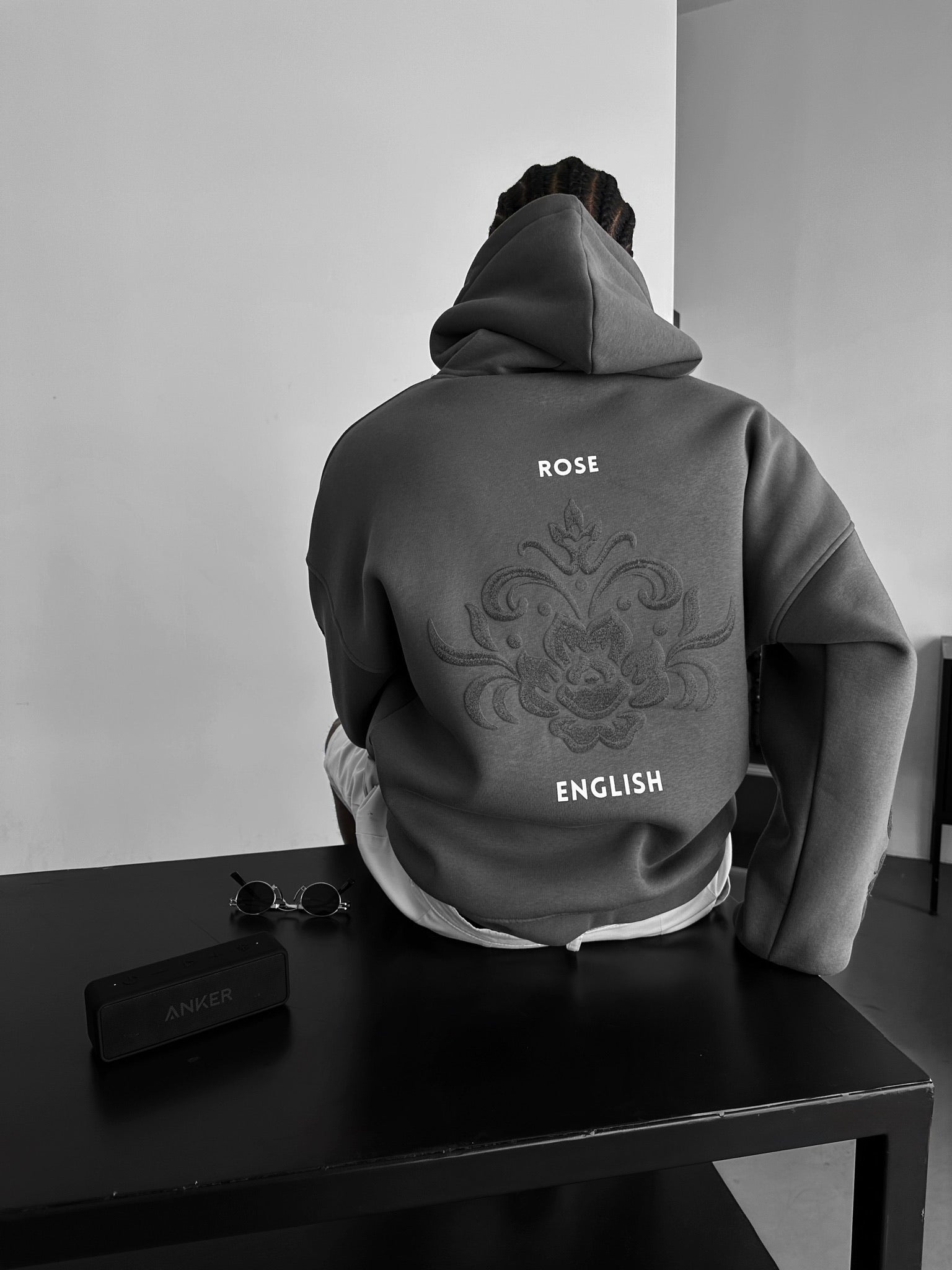 Oversize Damask Hoodie - Anthracite