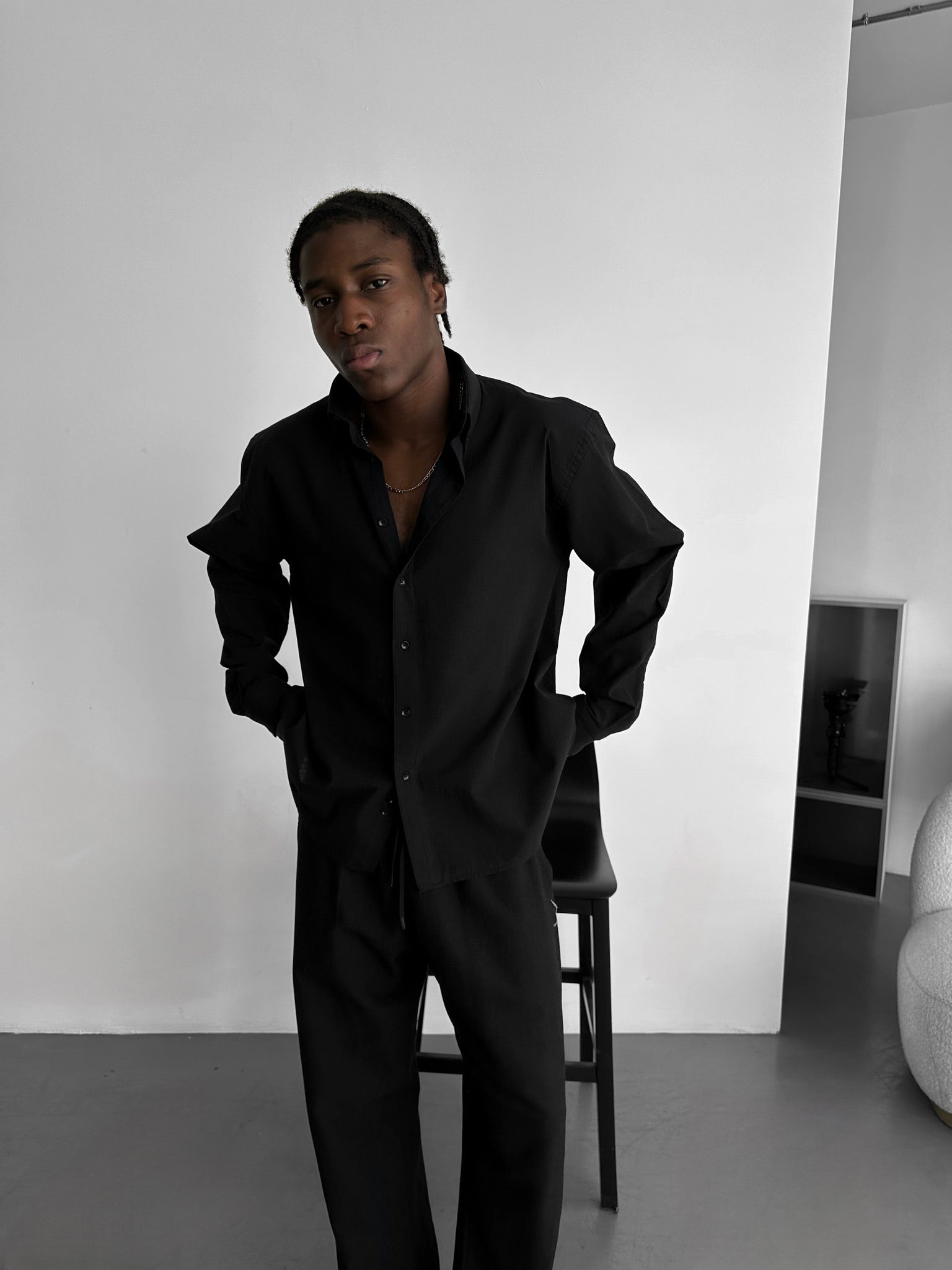 Oversize Cotton Oxford Shirt - Black