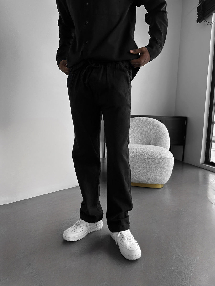 Oversize Linen Suit Pants - Black