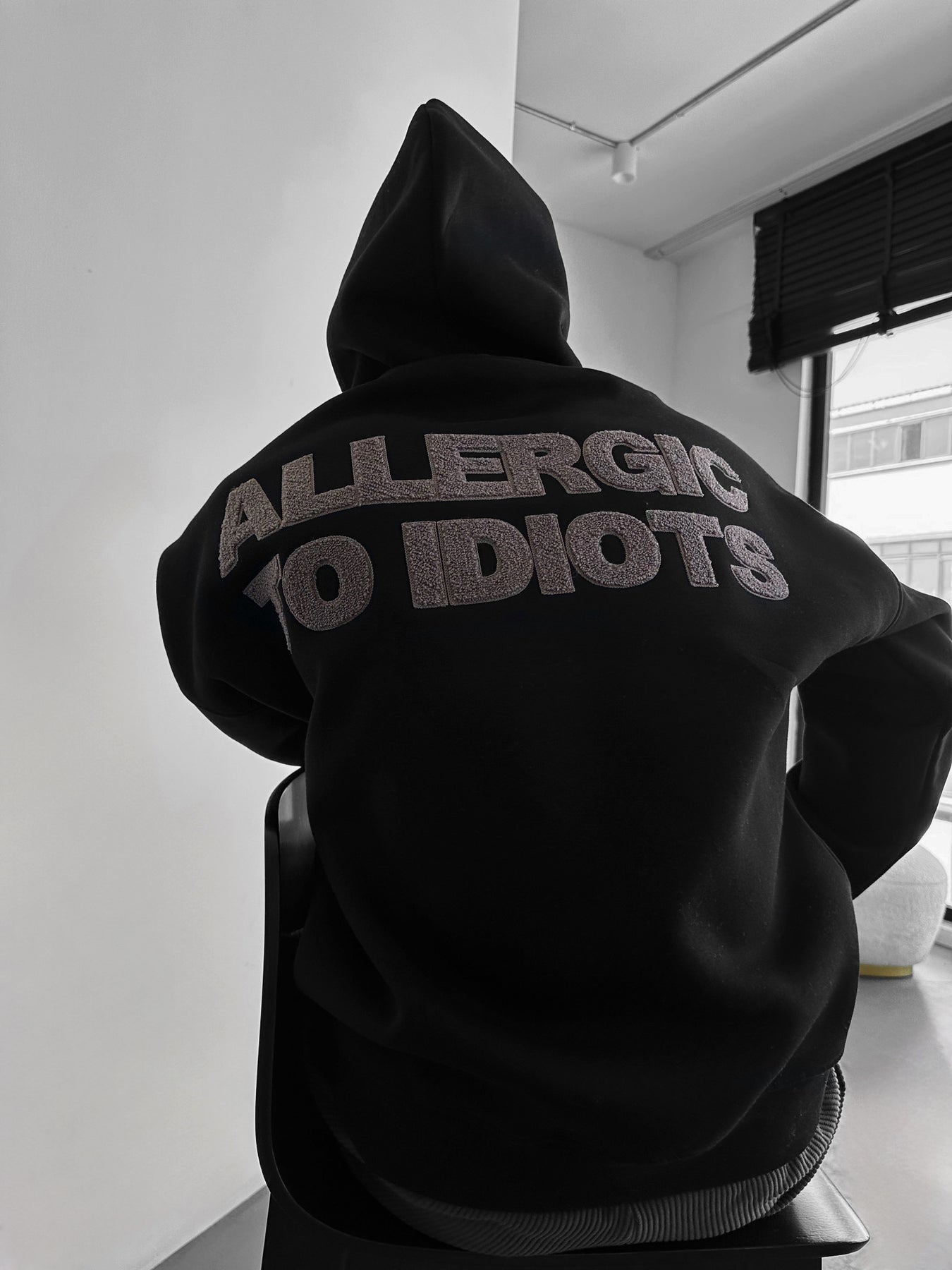Oversize Detailed Allergic Hoodie - Black