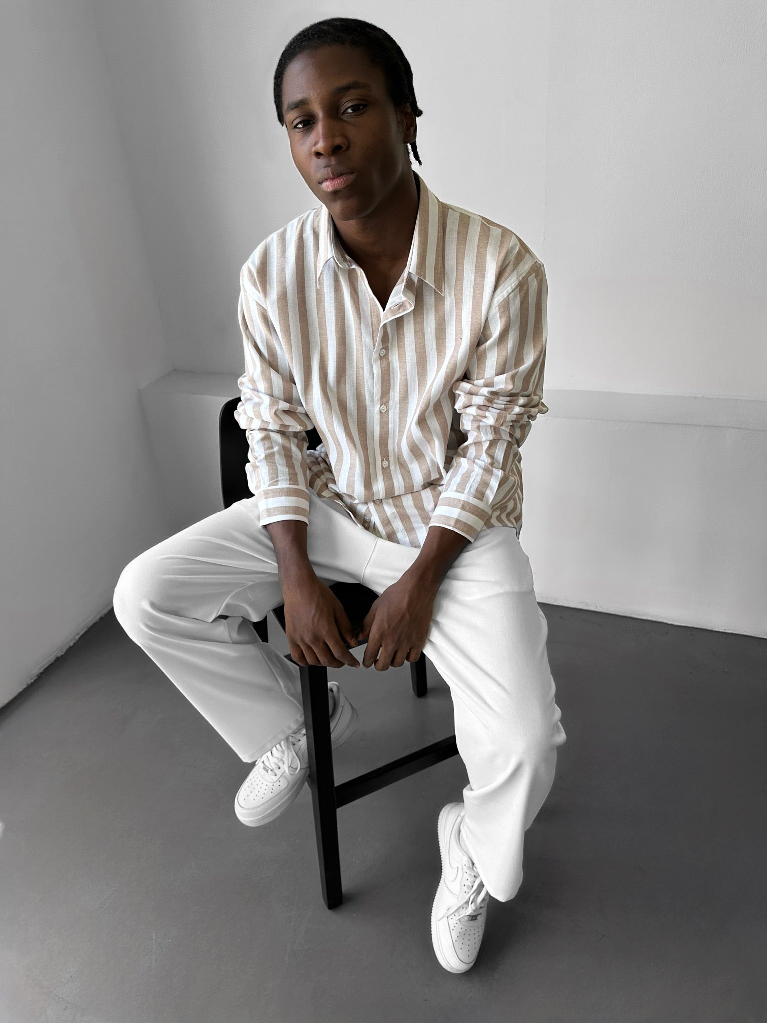 Oversize Cotton Striped Shirt - Camel