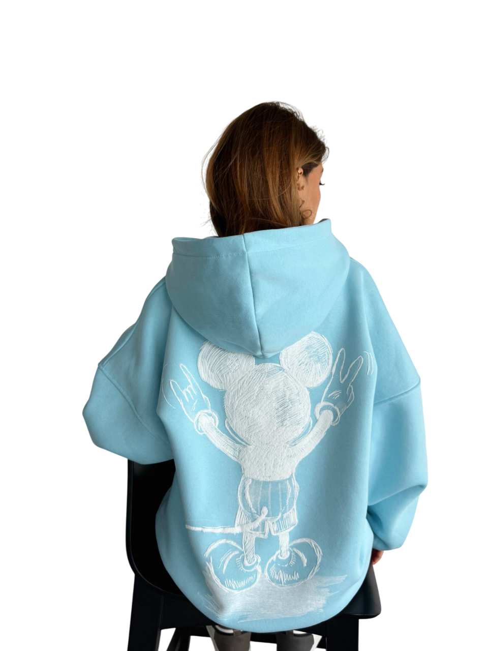 Oversize Mouse Hoodie - Babyblue and White