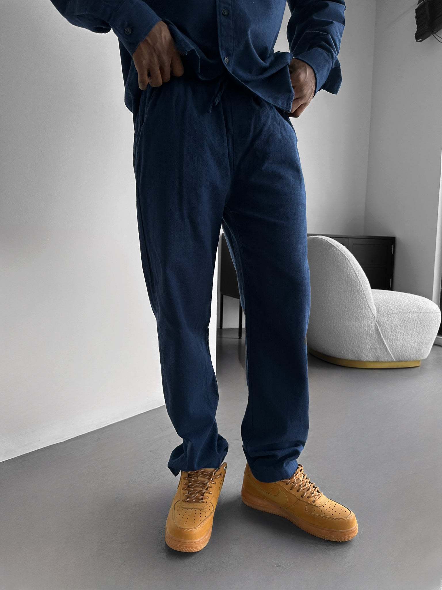Oversize Linen Suit Pants - Indigo