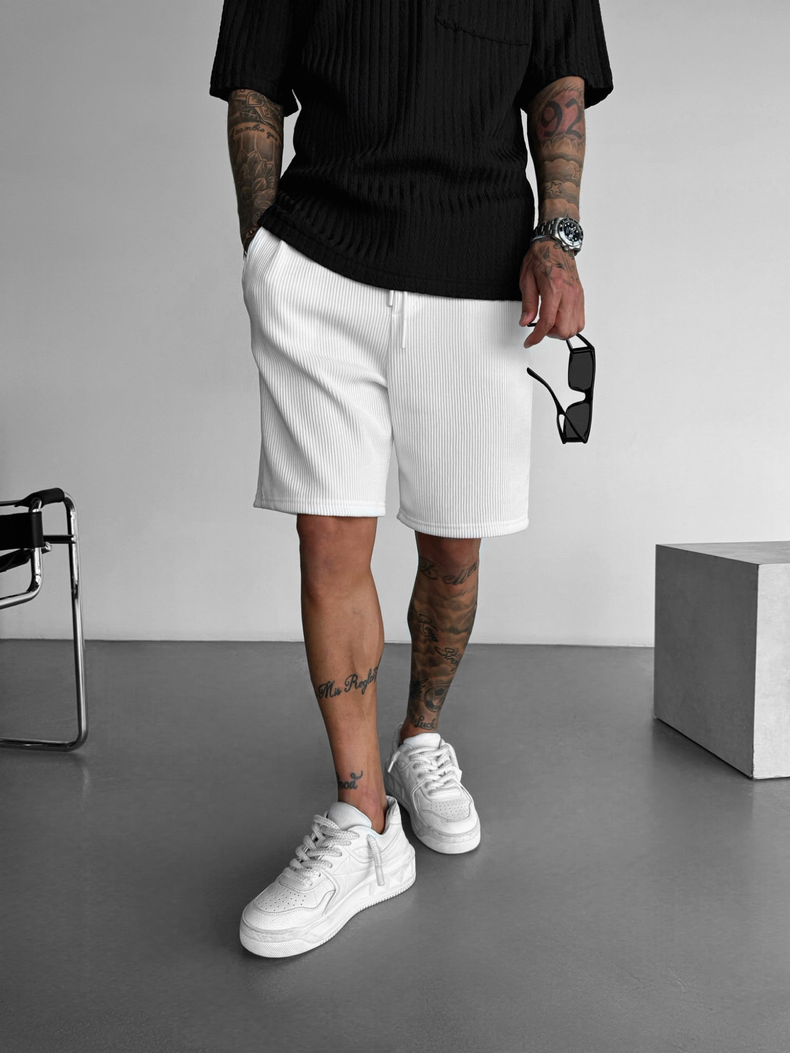 Loose Fit Cord Shorts - White