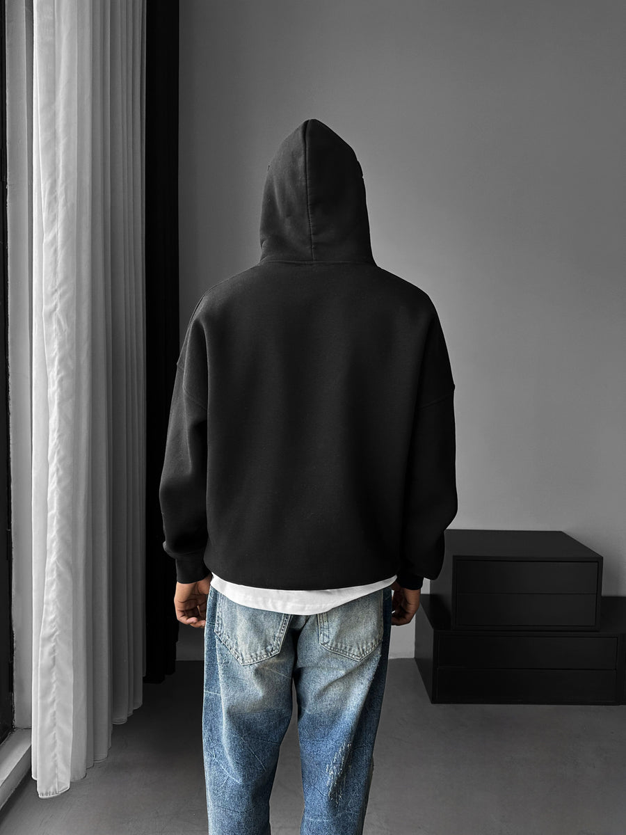 Oversize Detailed Hoodie - Black