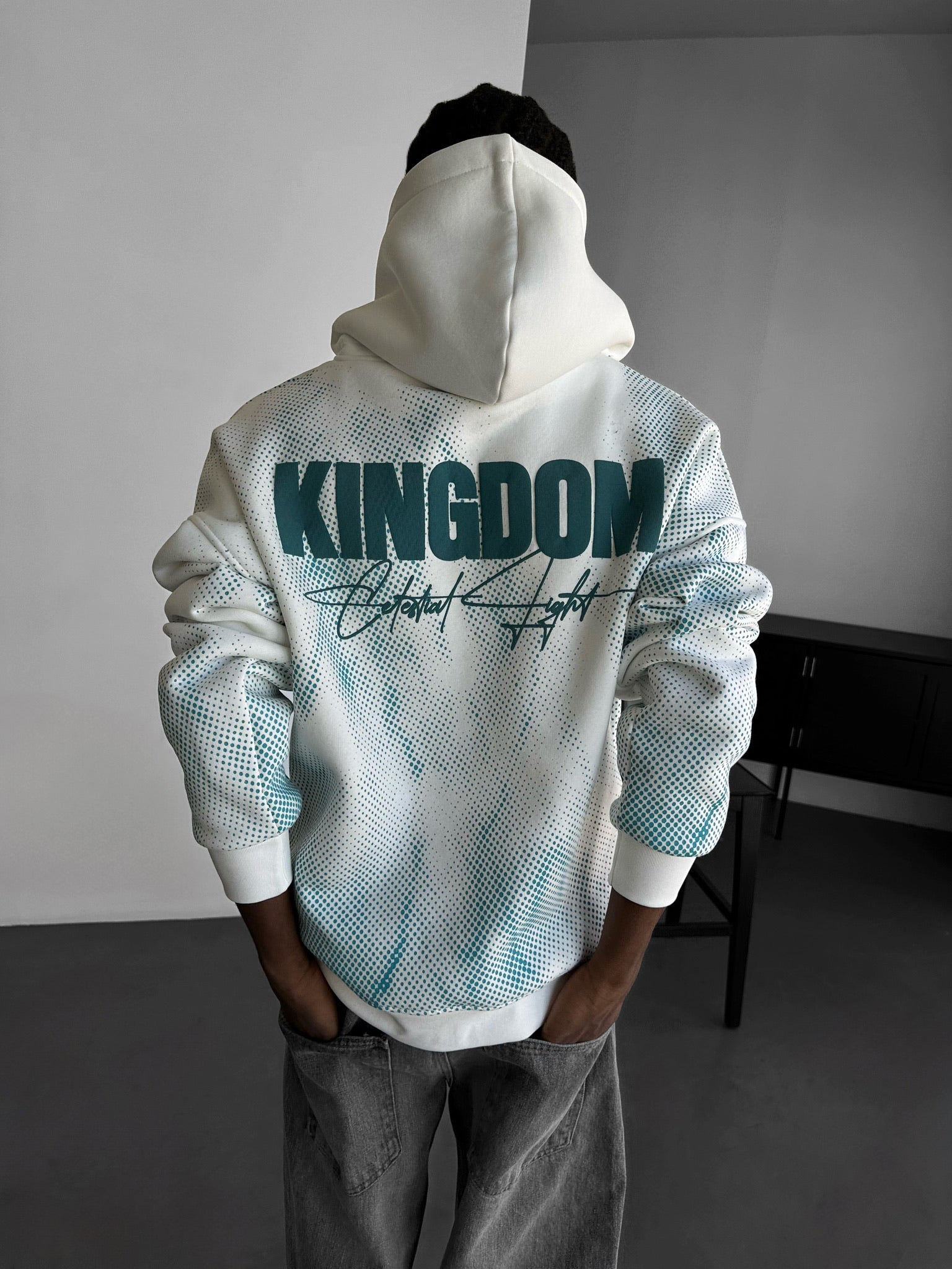 Oversize Kingdom Hoodie - Ecru and Turquoise